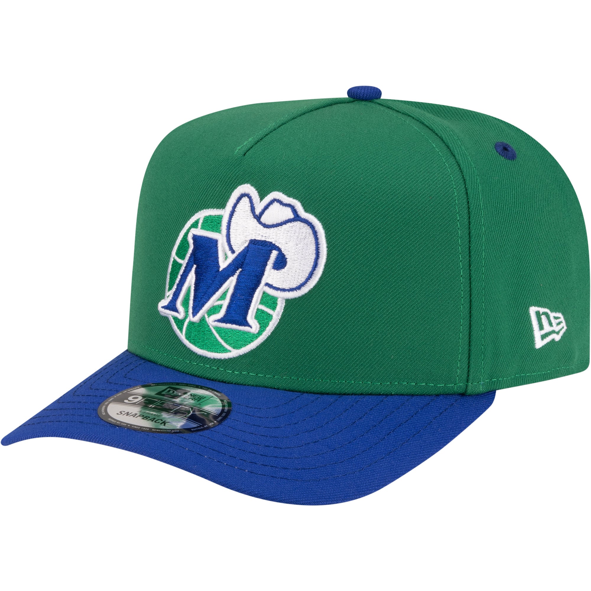 Men's Dallas Mavericks New Era Green/Blue 80s Throwback A-Frame 9FIFTY Snapback Hat