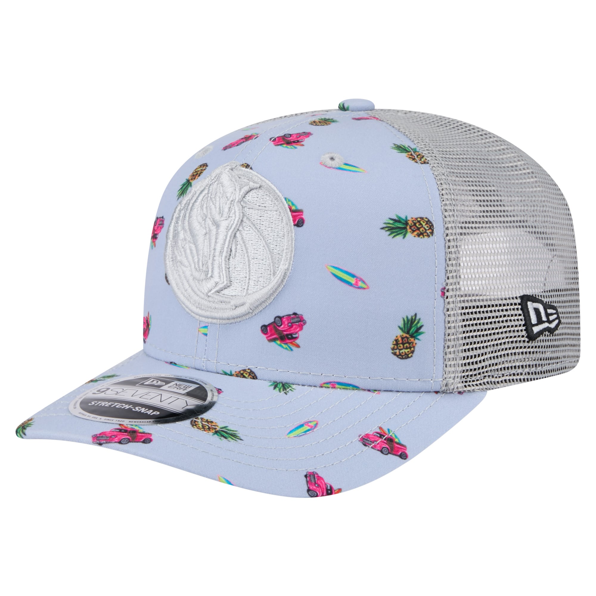 Men's Dallas Mavericks New Era Light Blue/Gray Adventure Aloha Pattern 9SEVENTY Stretch-Snap Hat