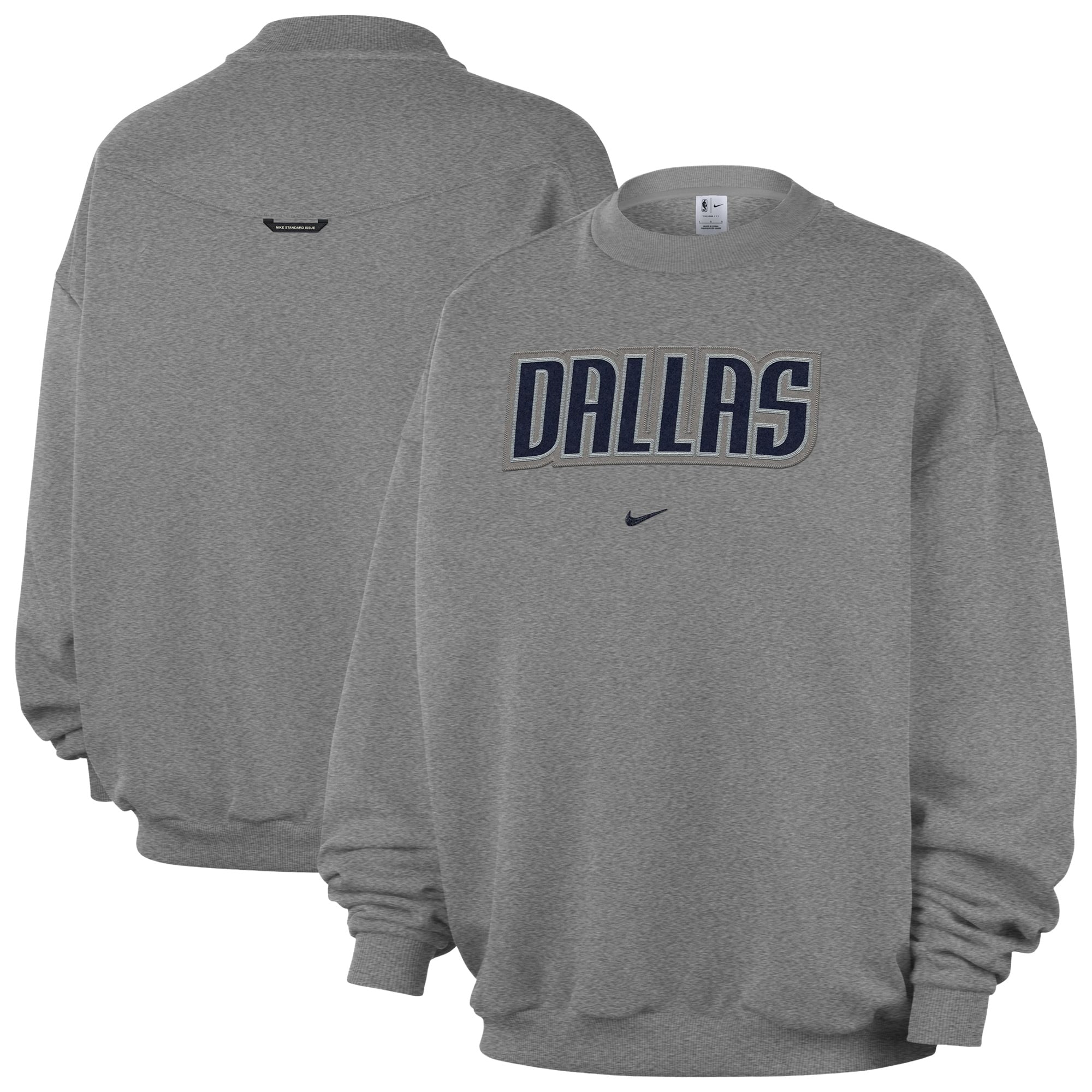 Men's Nike Dark Heather Gray Dallas Mavericks Standard Issue Wordmark Fleece Crewneck Sweatshirt