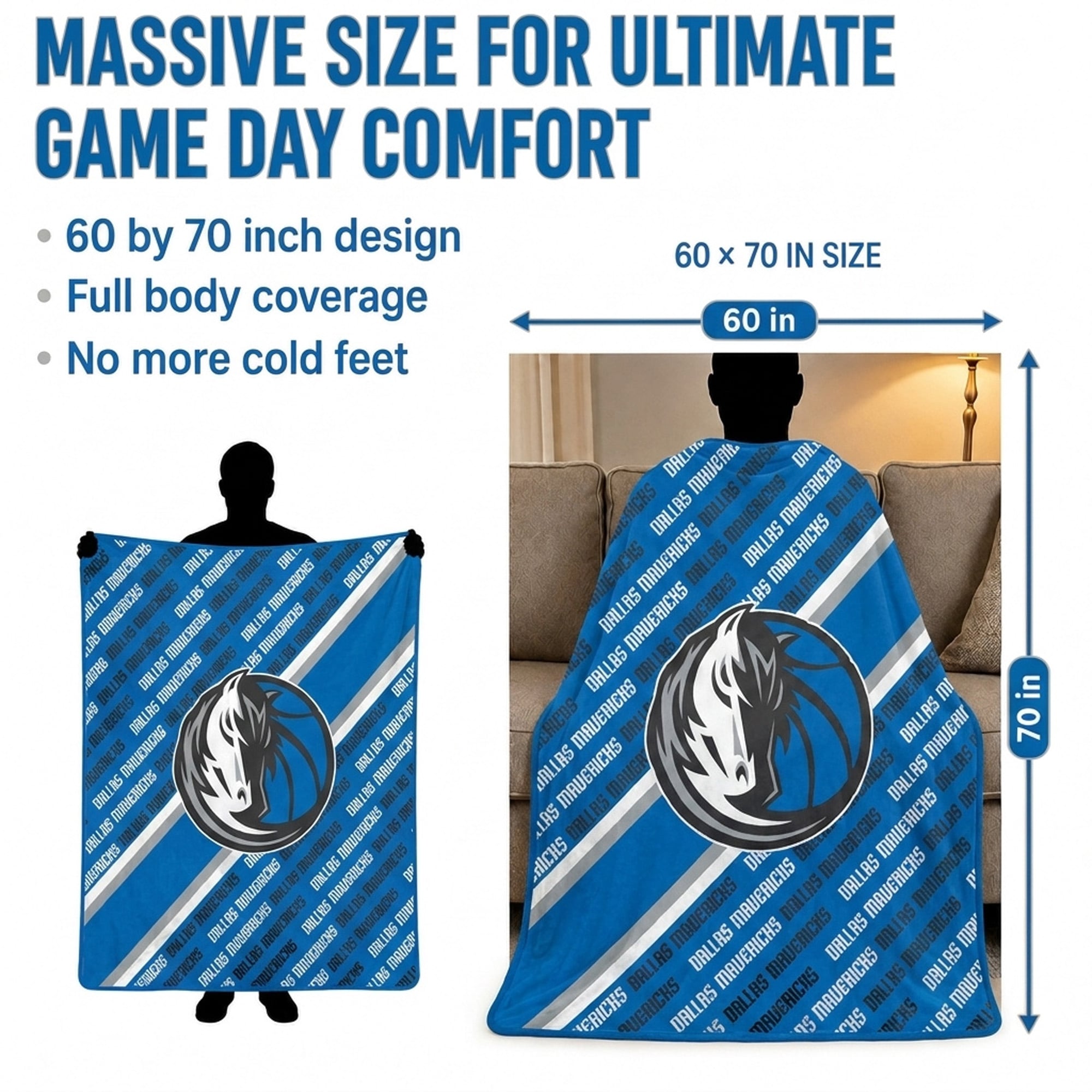 Pegasus Dallas Mavericks 60" x 70" Diagonal Lined Wordmark Ultra Soft Blanket