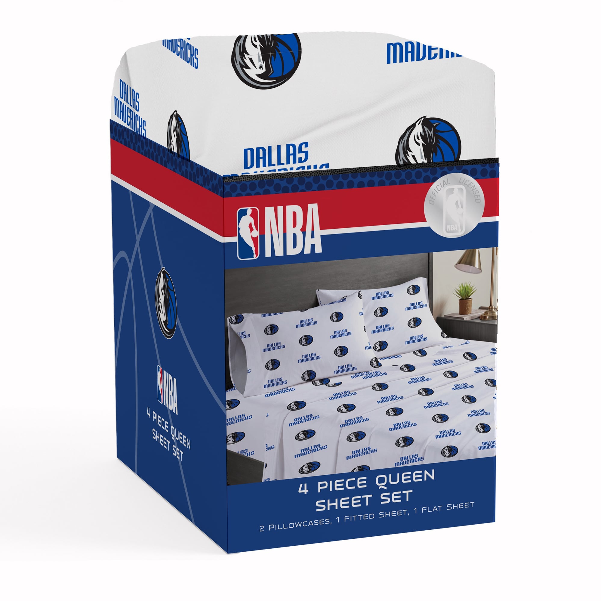Ensemble de draps quatre pièces Pegasus Dallas Mavericks pour lit queen