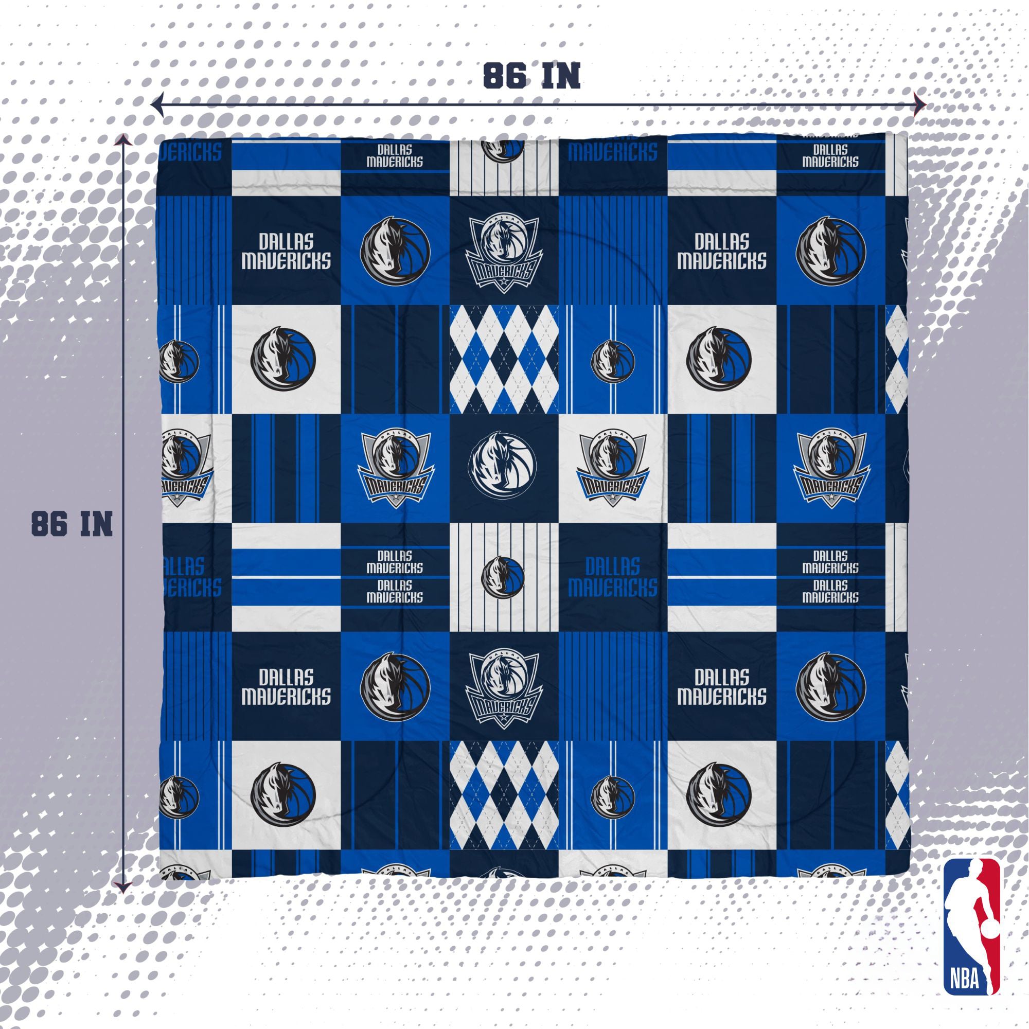 Ensemble de literie trois pièces à carreaux patchwork Pegasus Dallas Mavericks pour lit double/queen