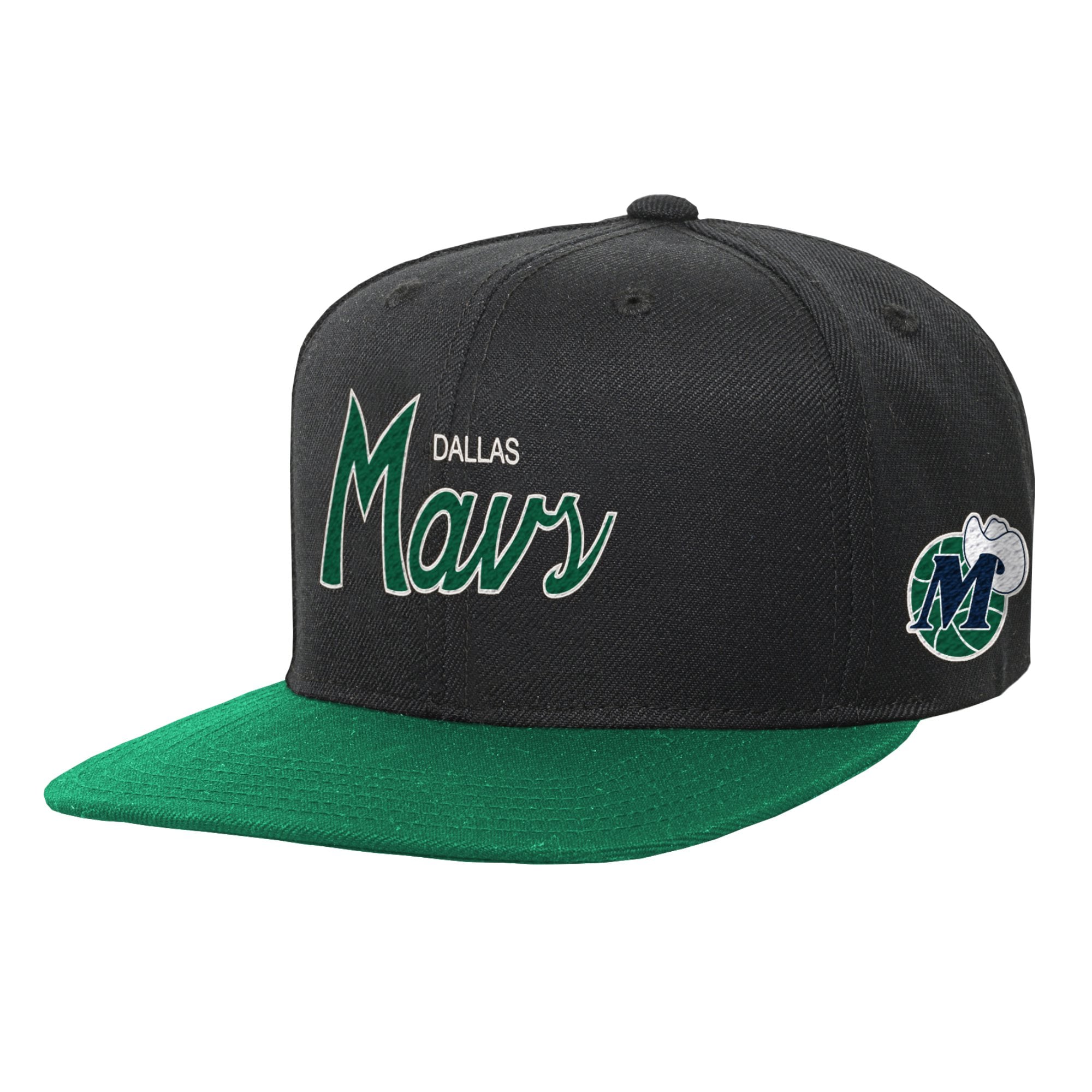 Youth Dallas Mavericks Mitchell & Ness Black Team Script Snapback Hat