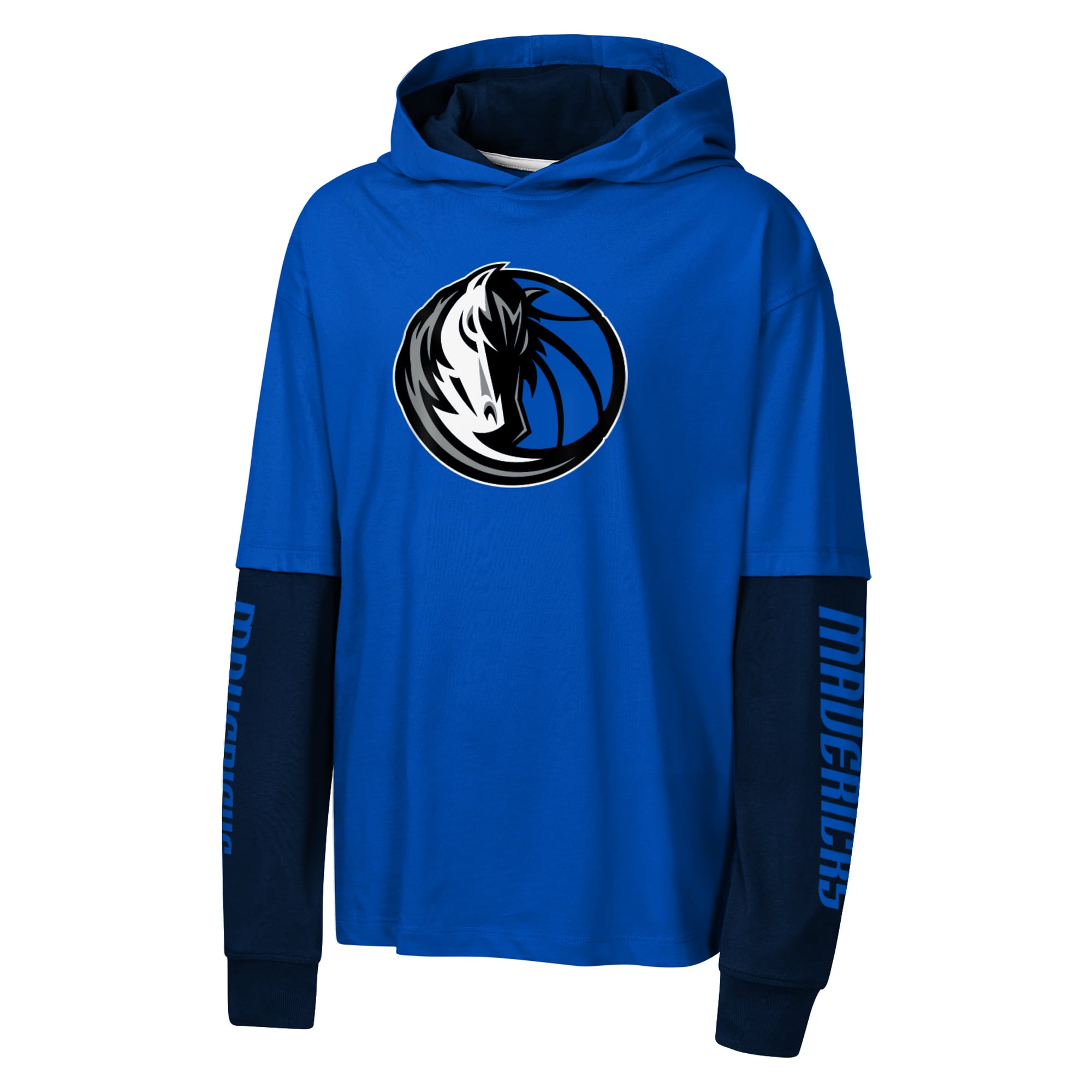 Youth Outerstuff Blue Dallas Mavericks Double Nickel Oversized Faux 2fer Hooded T-Shirt