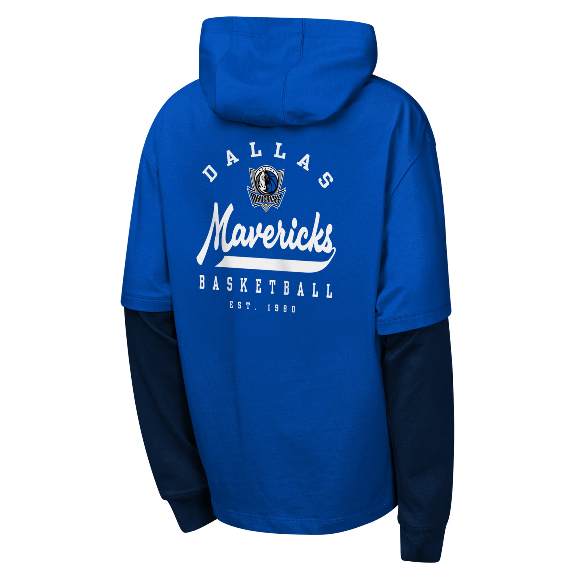 Youth Outerstuff Blue Dallas Mavericks Double Nickel Oversized Faux 2fer Hooded T-Shirt