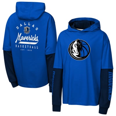 Dallas Mavericks Outerstuff Youth Double Nickel Oversized Faux 2fer Hooded T-Shirt - Blue
