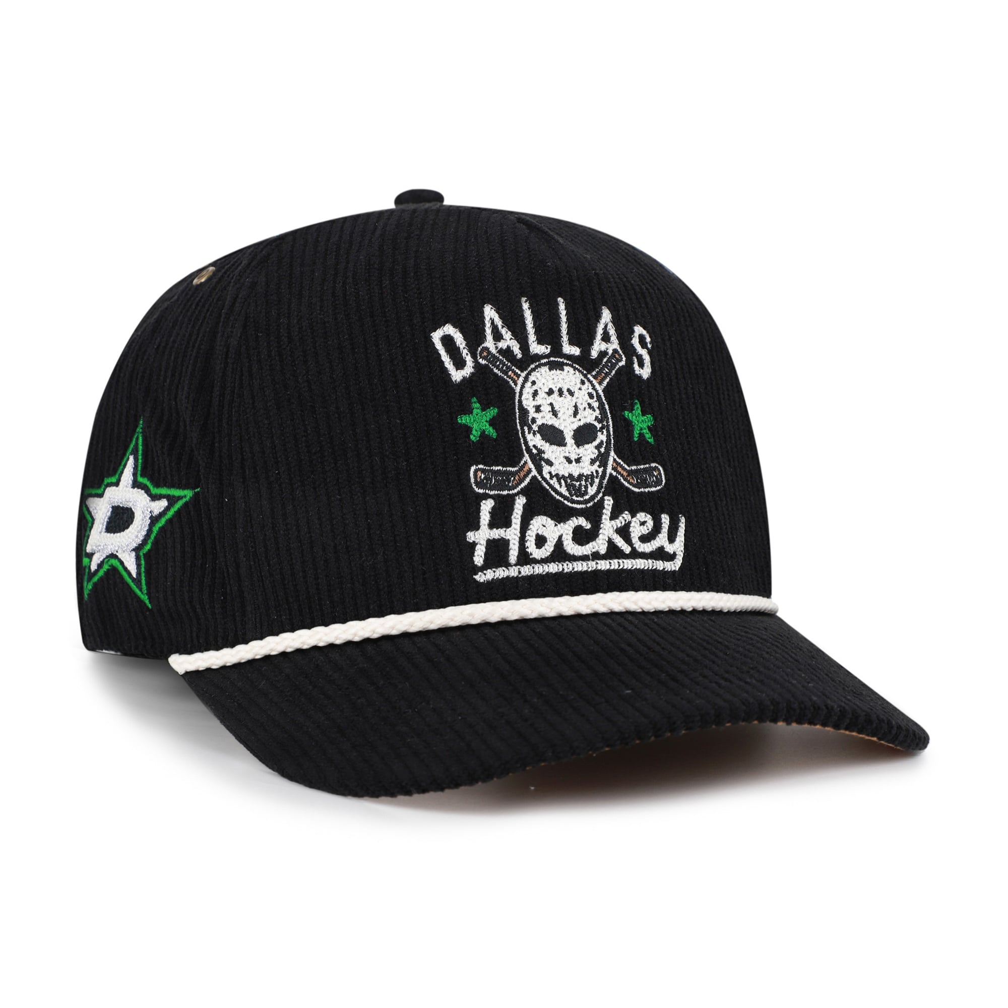 Masque de hockey Dallas Stars noir n° 47 pour homme, en velours côtelé avec boucle ajustable.