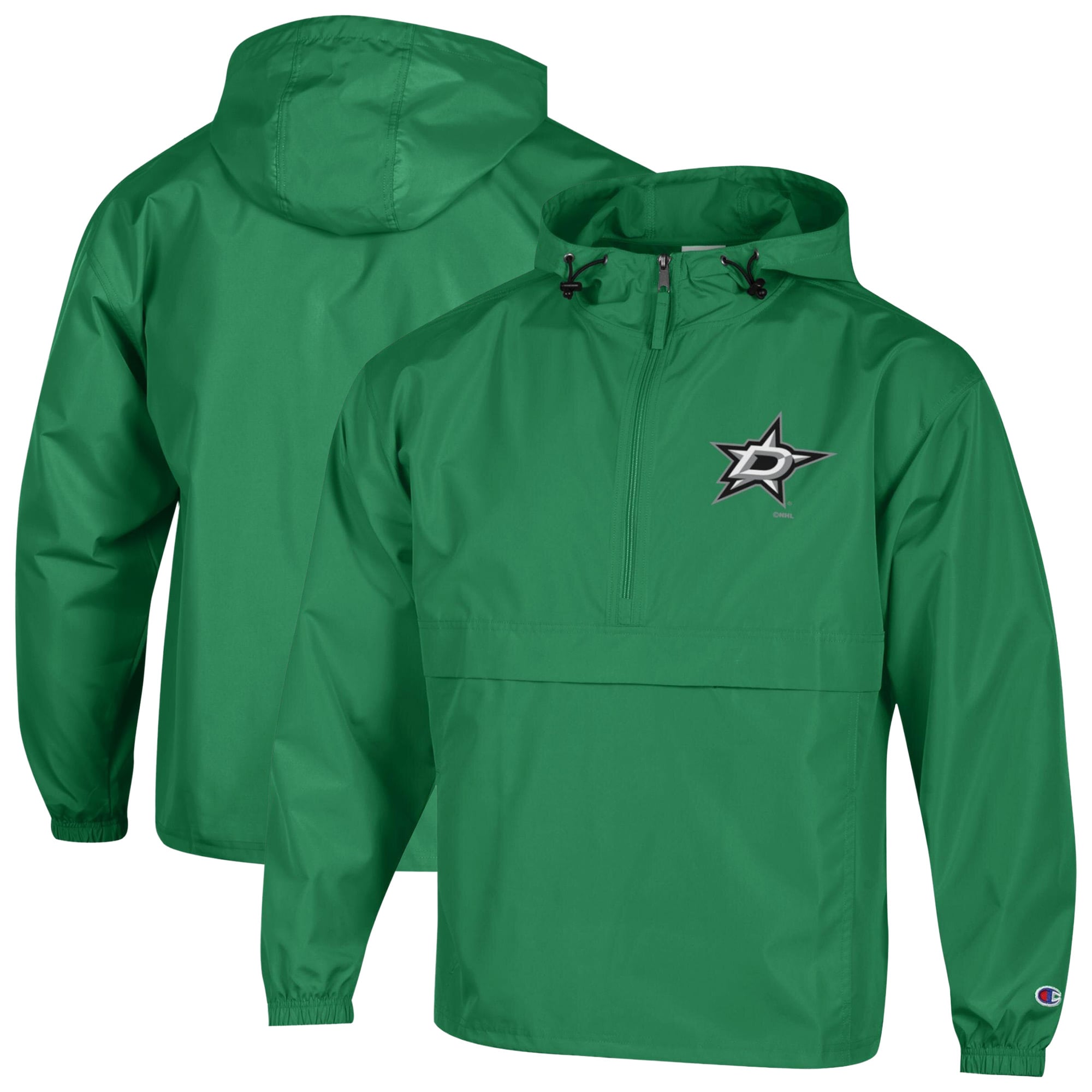 Men's Champion Kelly Green Dallas Stars Packable Windbreaker Half-Zip Jacket