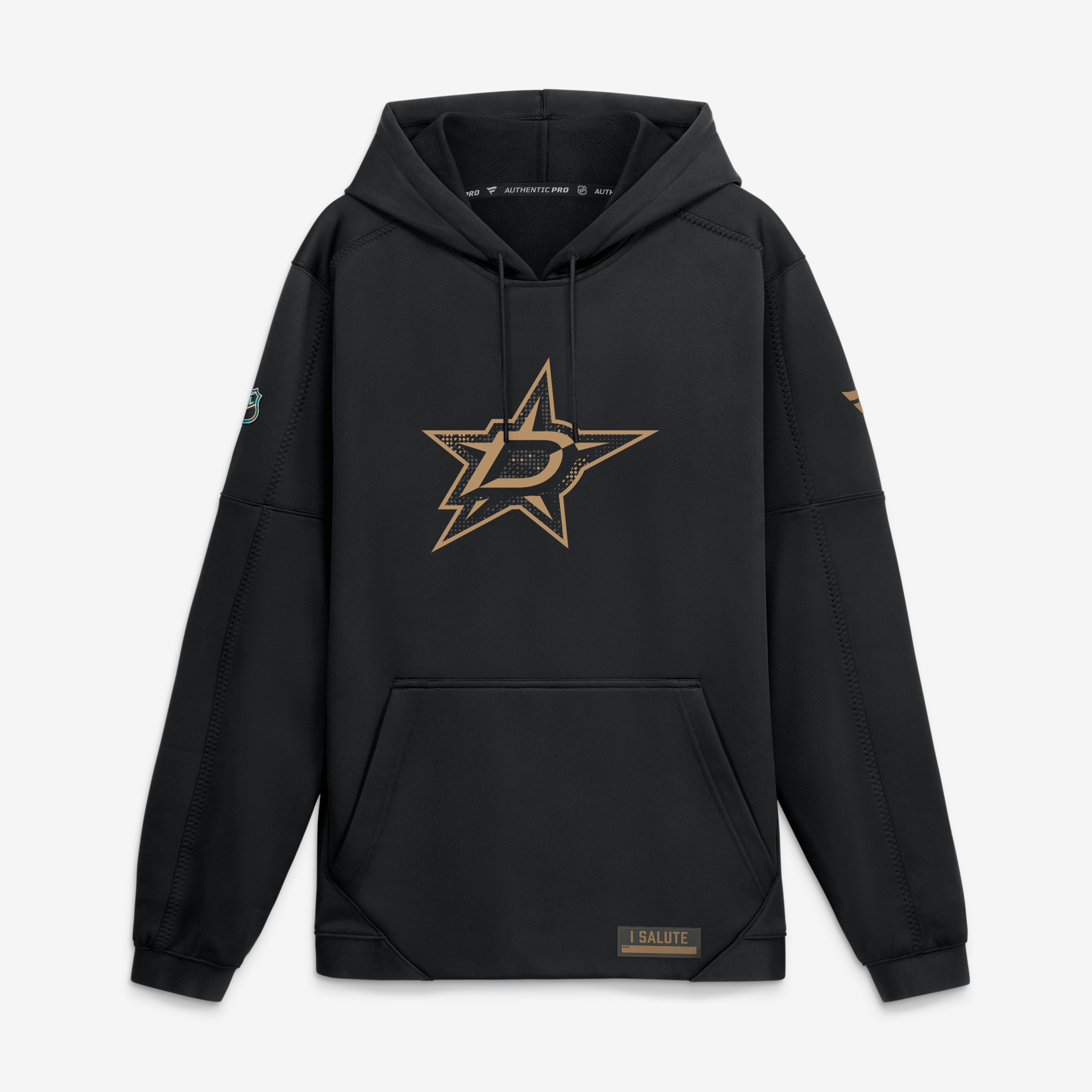 Sweat à capuche polaire authentique Fanatics Black Dallas Stars Pro Military Appreciation pour homme