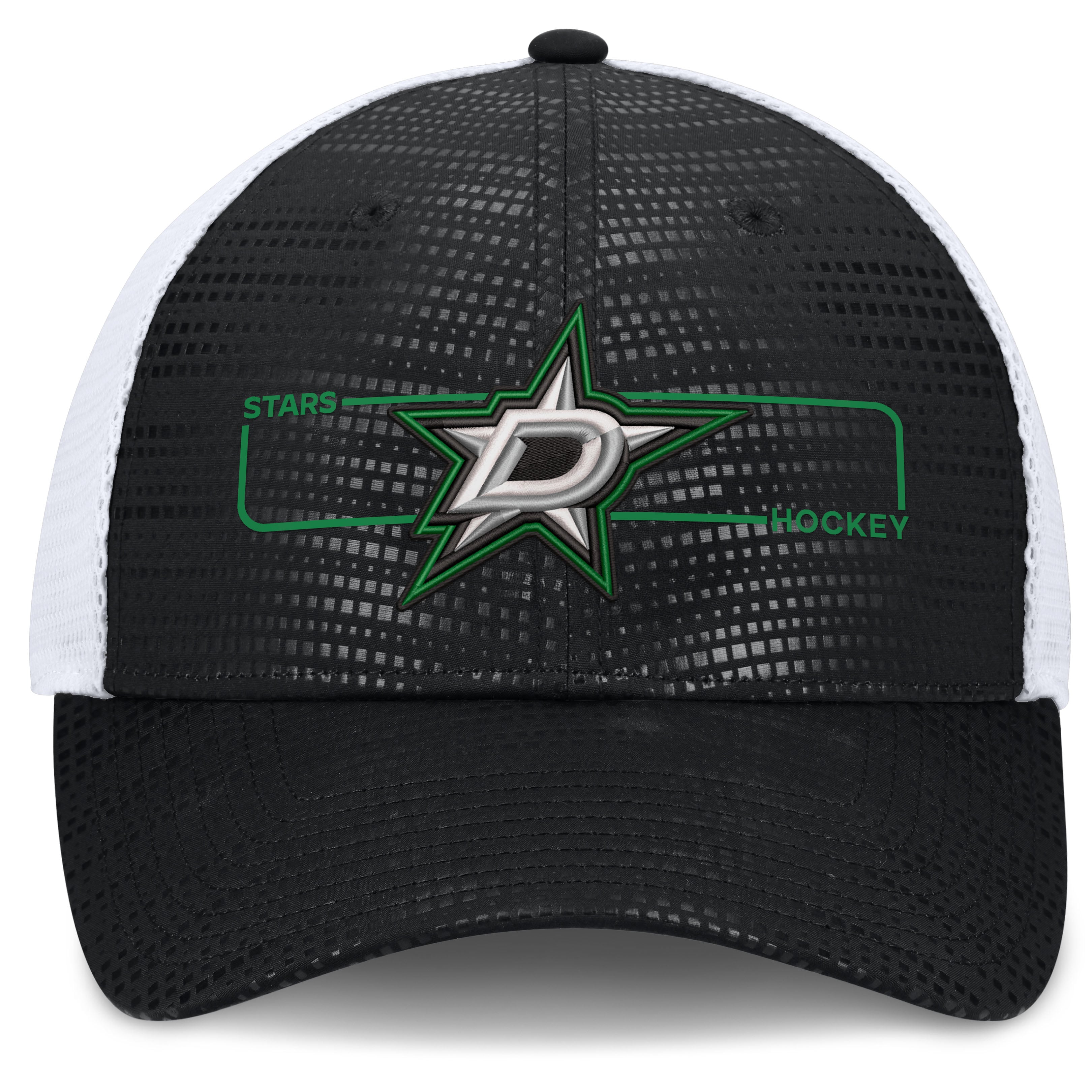 Men's Fanatics Black Dallas Stars Authentic Pro Rink Boxed Logo Trucker Hat