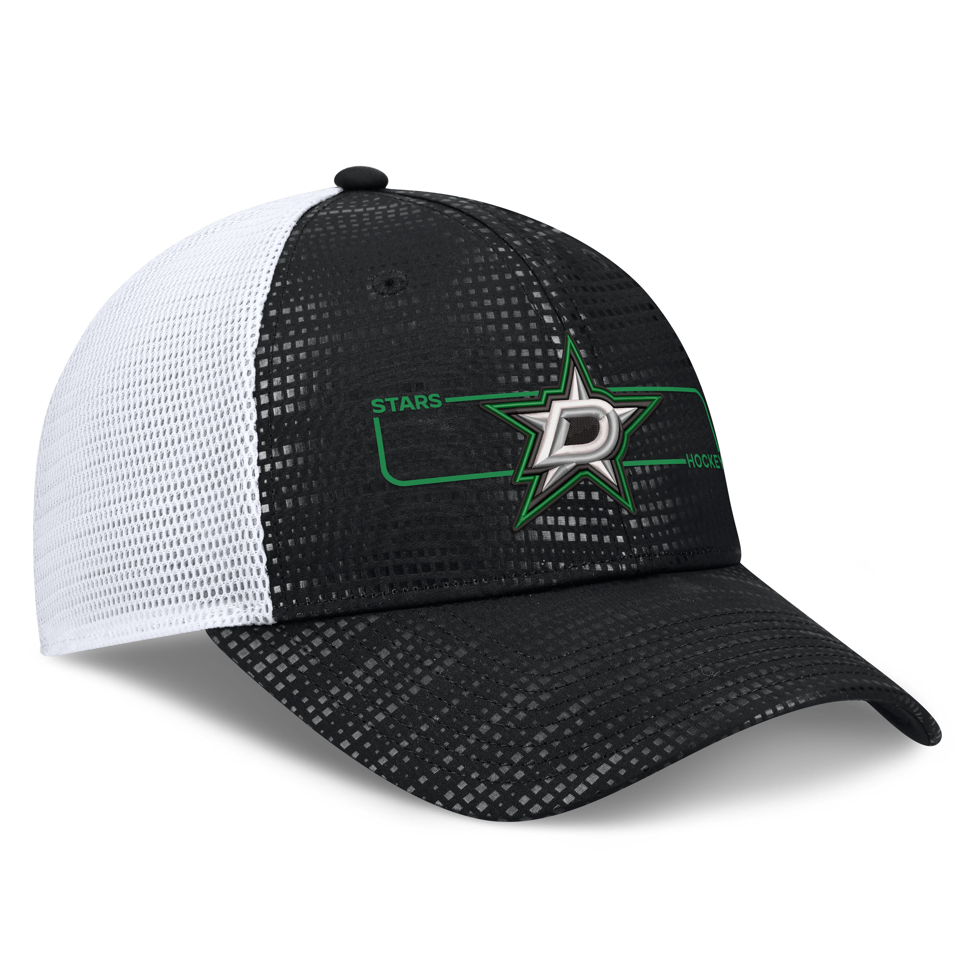 Men's Fanatics Black Dallas Stars Authentic Pro Rink Boxed Logo Trucker Hat