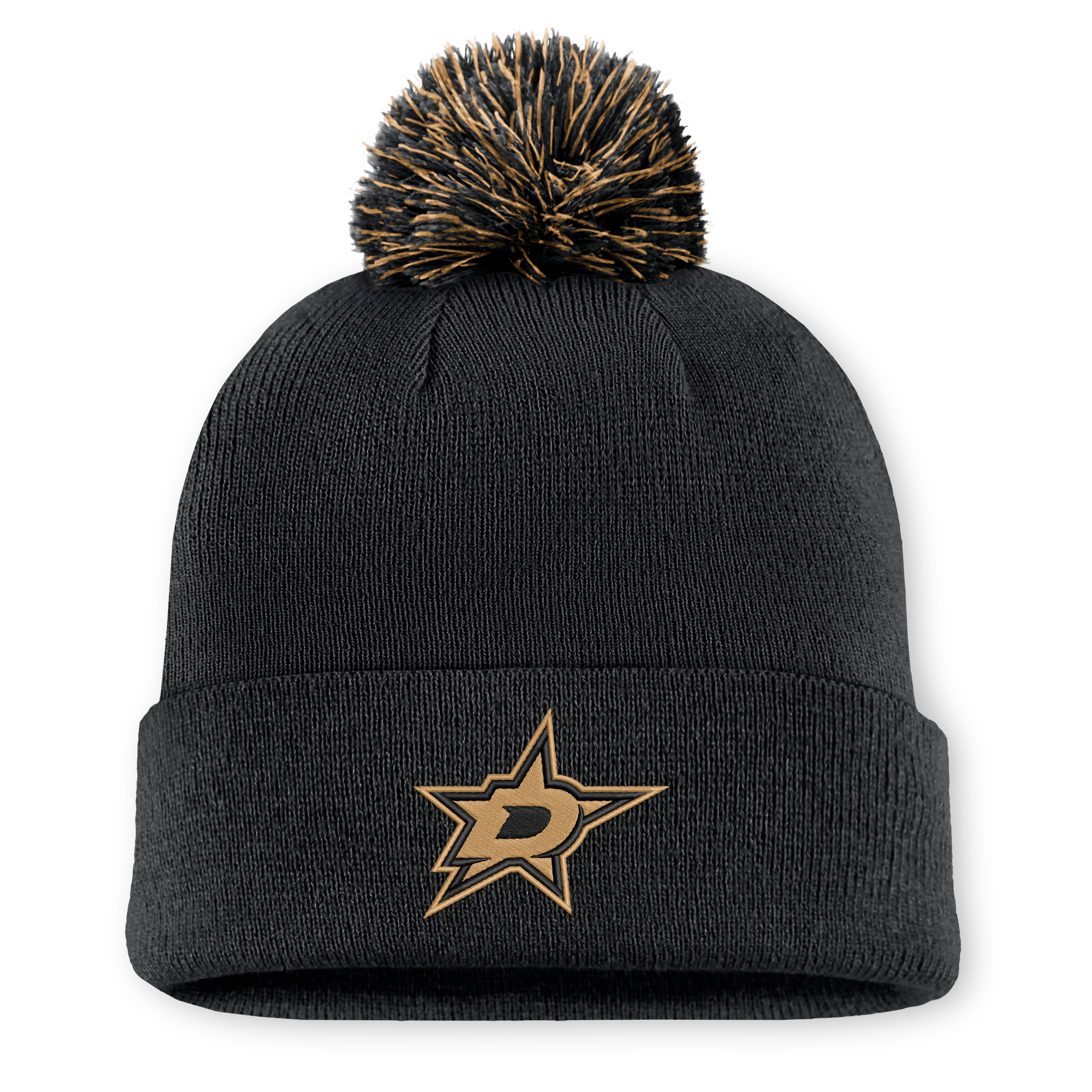 Bonnet authentique Pro à revers et pompon, noir, Dallas Stars, édition spéciale militaire, de la marque Fanatics.