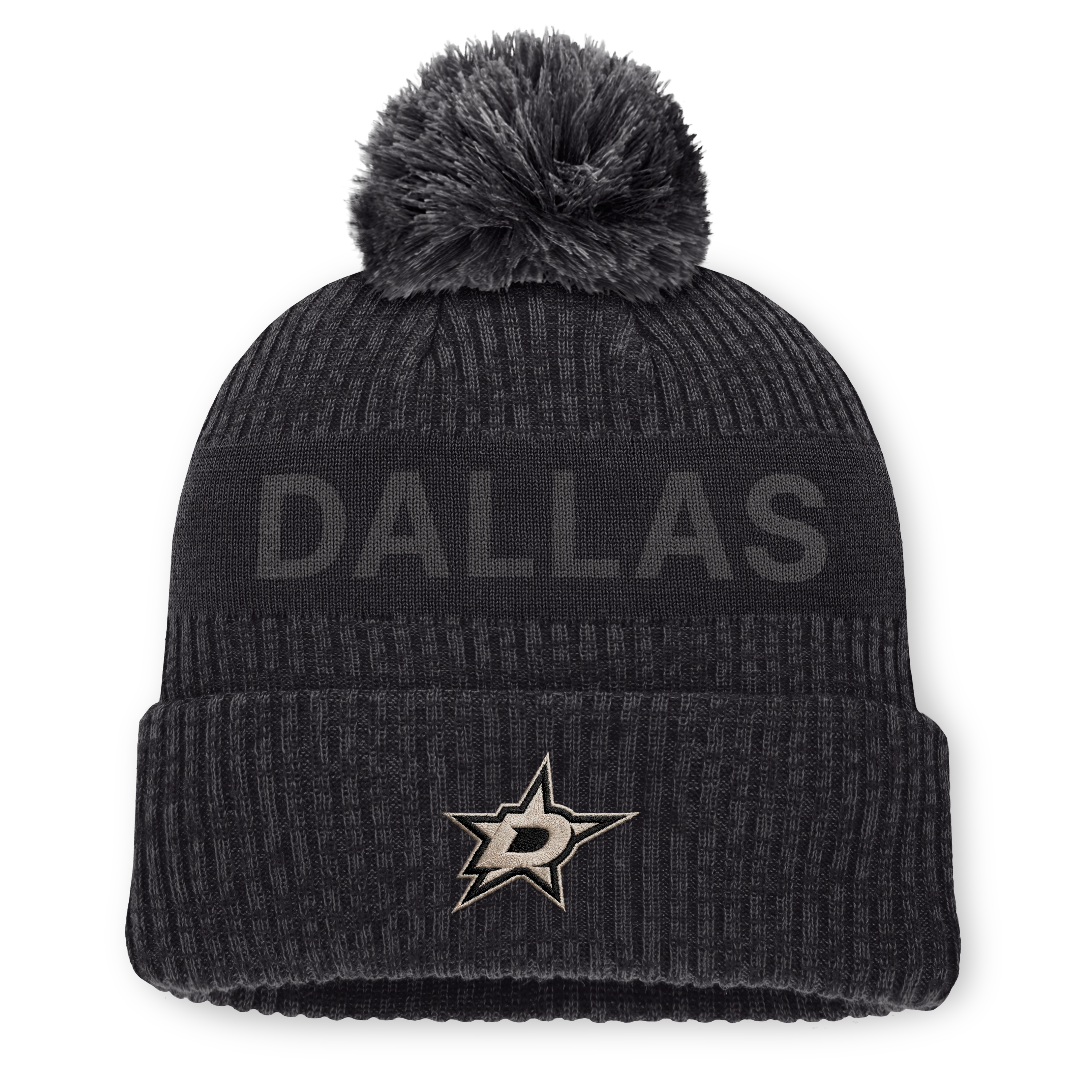 Bonnet à revers Fanatics pour homme, couleur anthracite, Dallas Stars Road Phantom, avec pompon