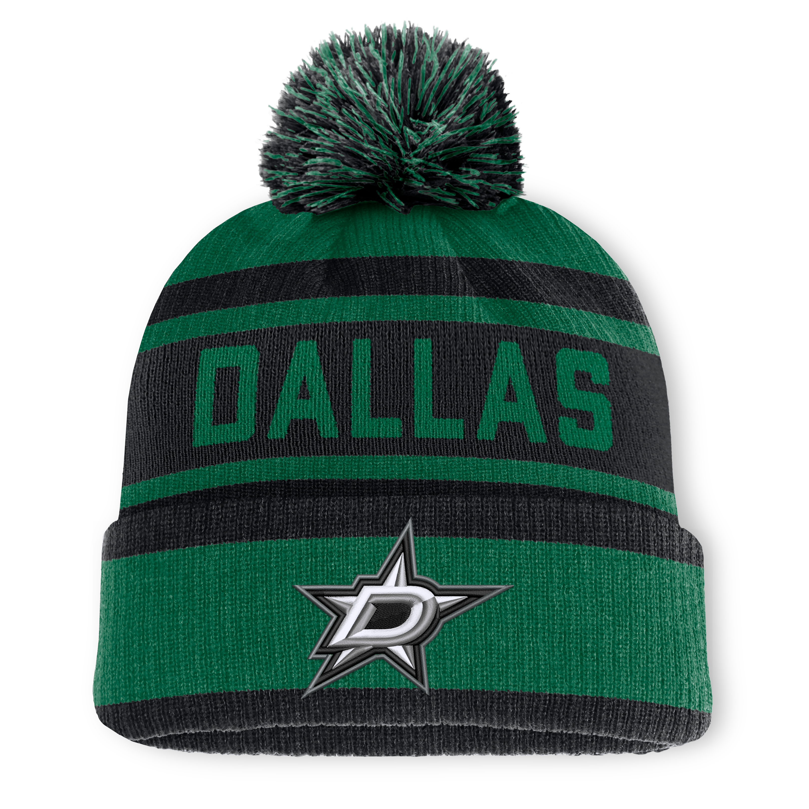 Bonnet à revers vert et noir Dallas Stars Fundamental pour homme, avec pompon, de la marque Fanatics.