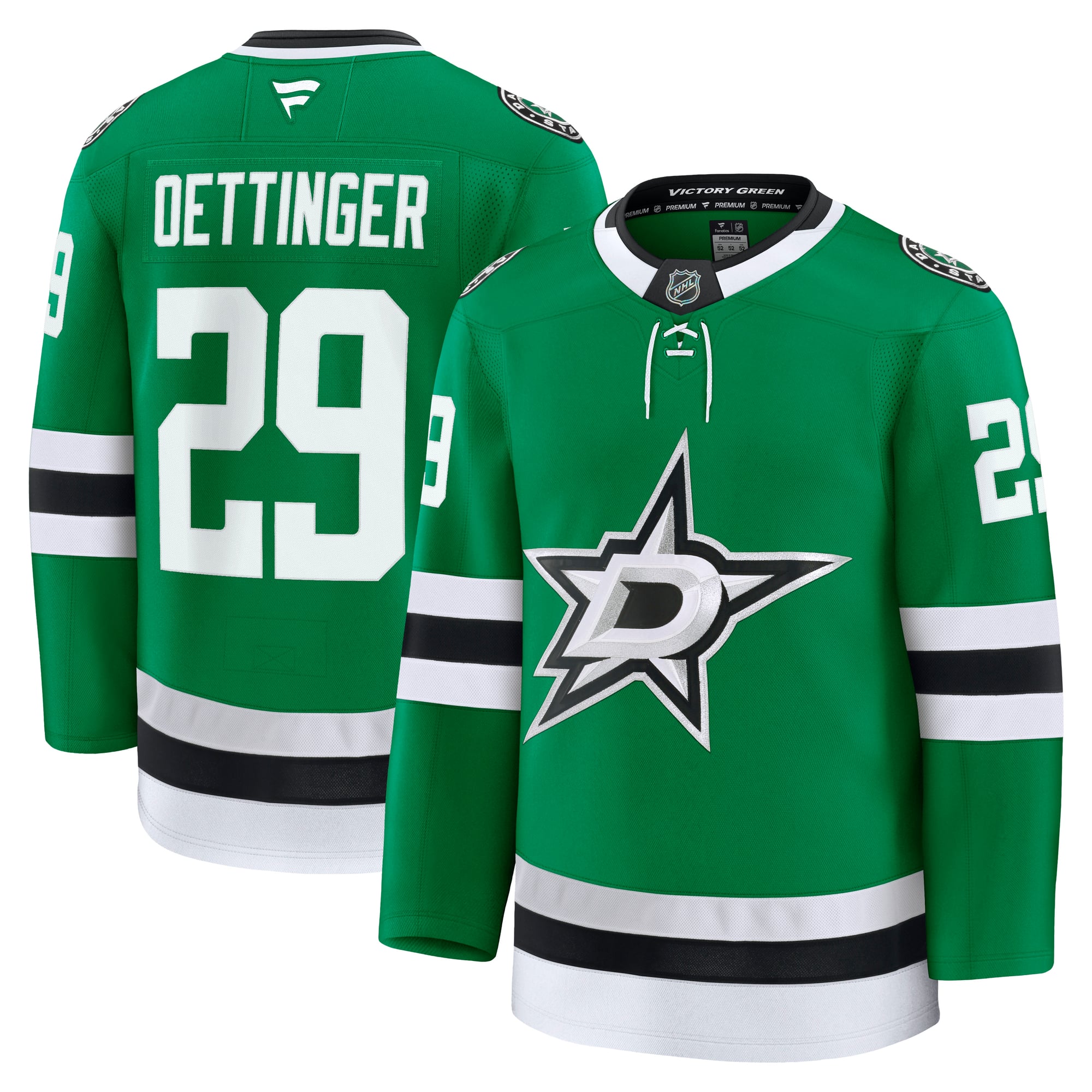 Maillot domicile premium vert Kelly de Jake Oettinger (Dallas Stars) pour homme, par Fanatics