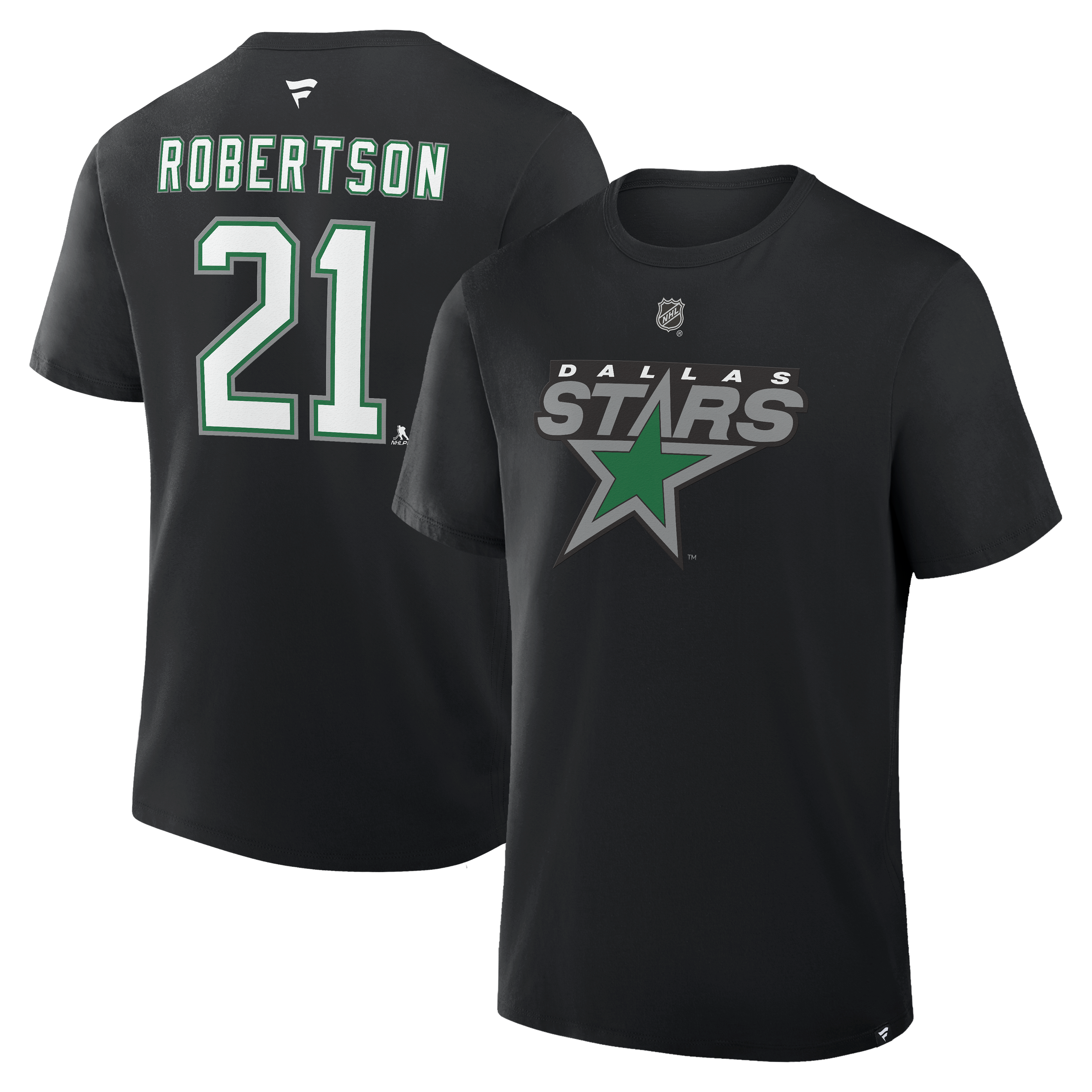 T-shirt authentique alternatif pour homme Fanatics Jason Robertson Dallas Stars, noir, avec nom et numéro superposés