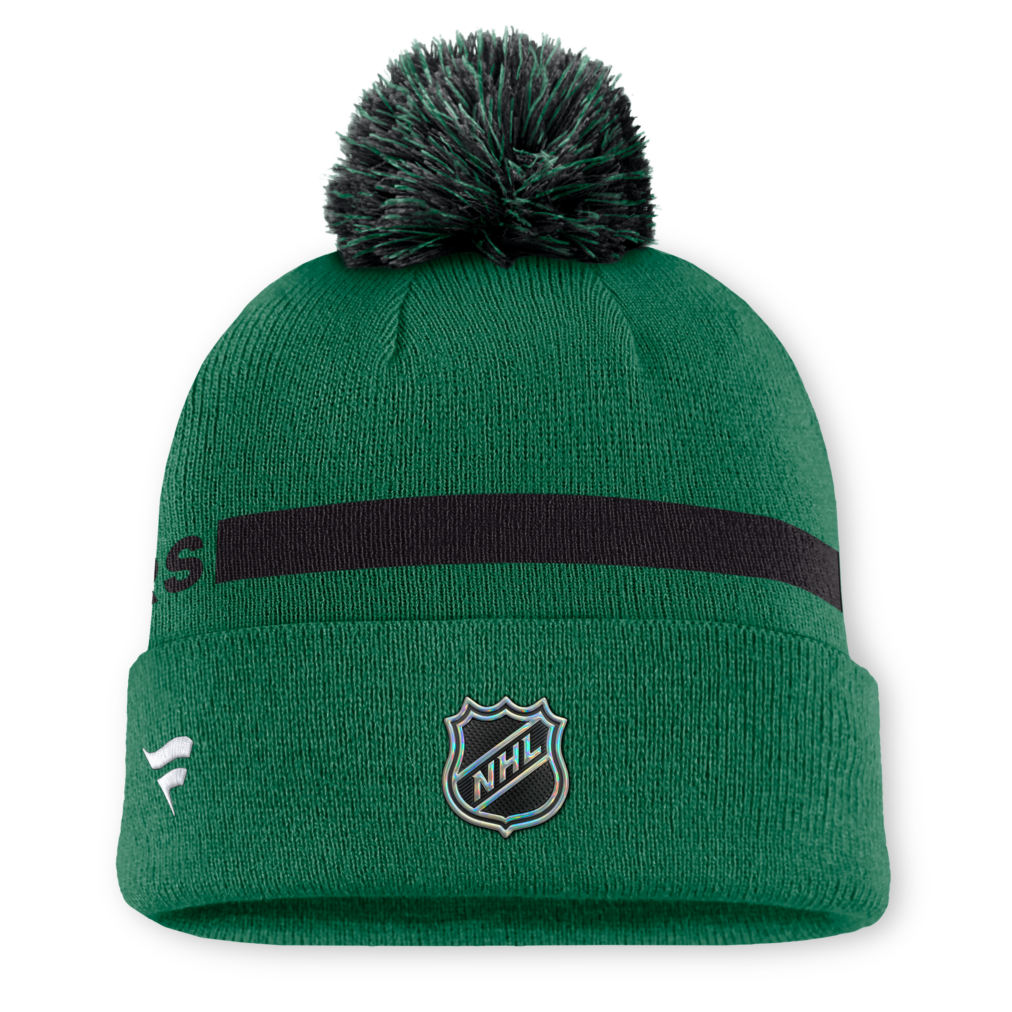 Bonnet tricoté à revers vert Kelly des Dallas Stars de Fanatics pour homme, avec pompon