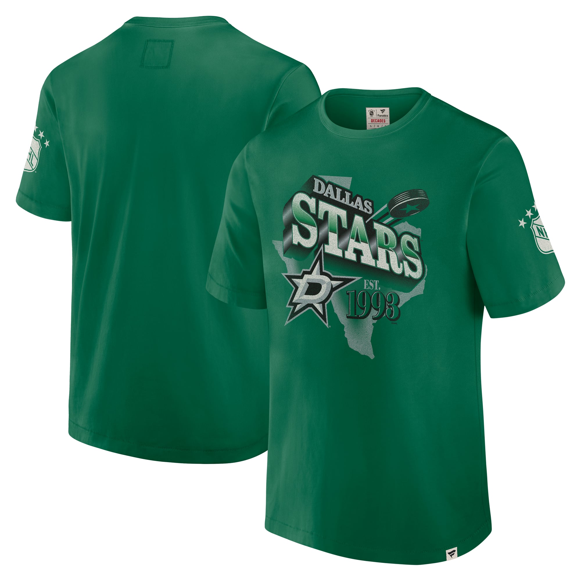 T-shirt pour homme Fanatics Kelly Green Dallas Stars Collection Décennies, conçu durer