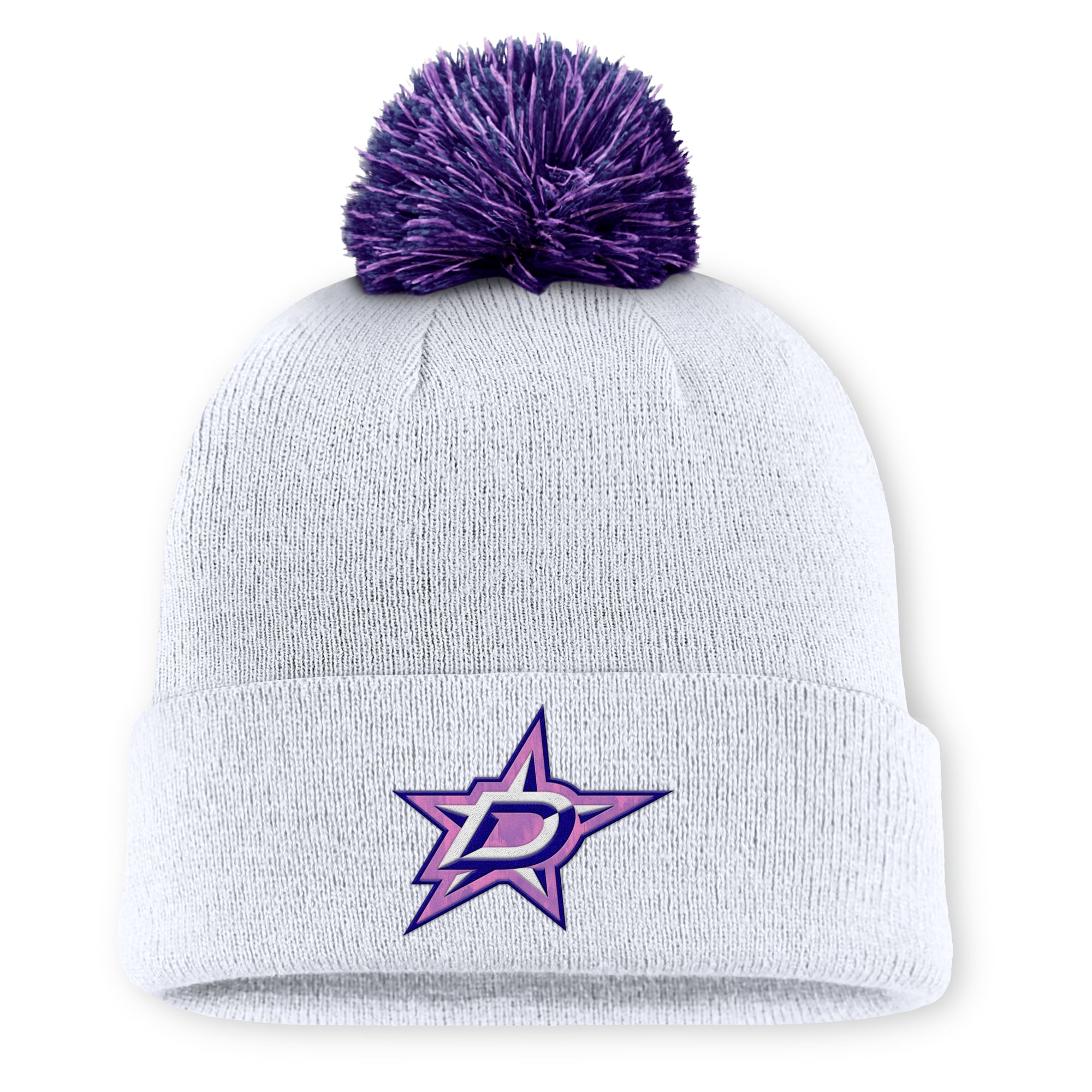Men's Fanatics White Dallas Stars Authentic Pro Hockey Fights Cancer Cuffed Knit Hat with Pom