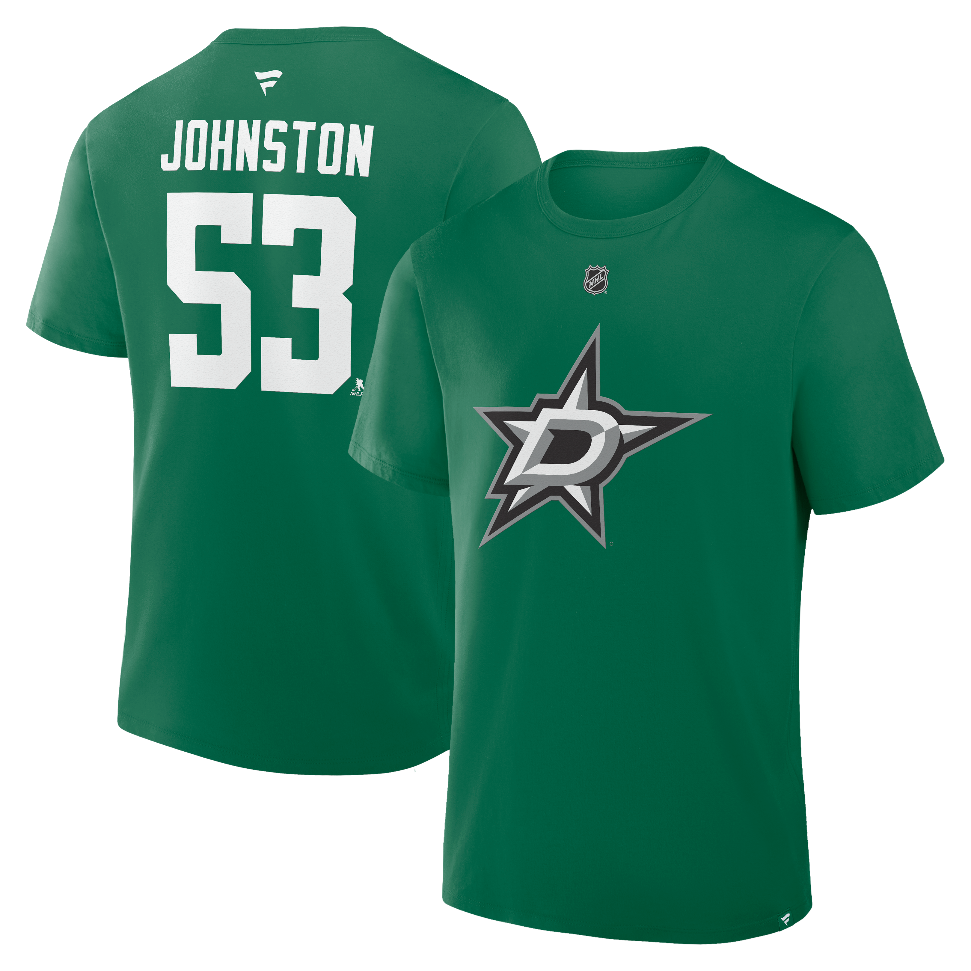 T-shirt authentique Fanatics Wyatt Johnston vert Kelly des Dallas Stars pour homme, avec nom et numéro superposés