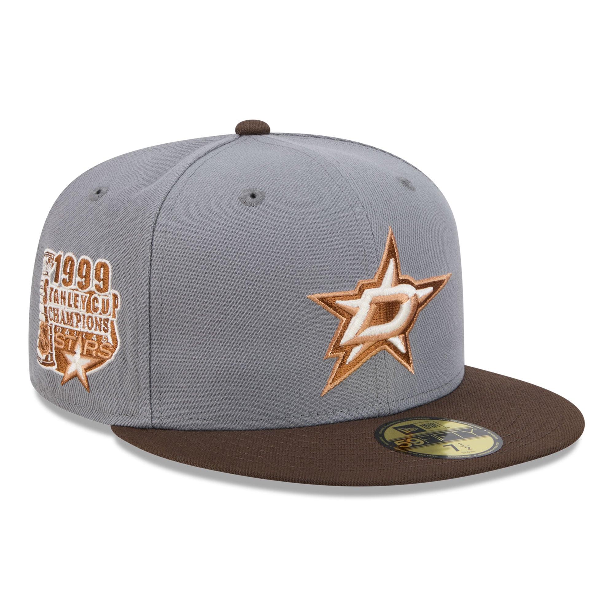 Casquette ajustée New Era 59FIFTY pour homme, coloris anthracite/marron, Dallas Stars, motif bois.
