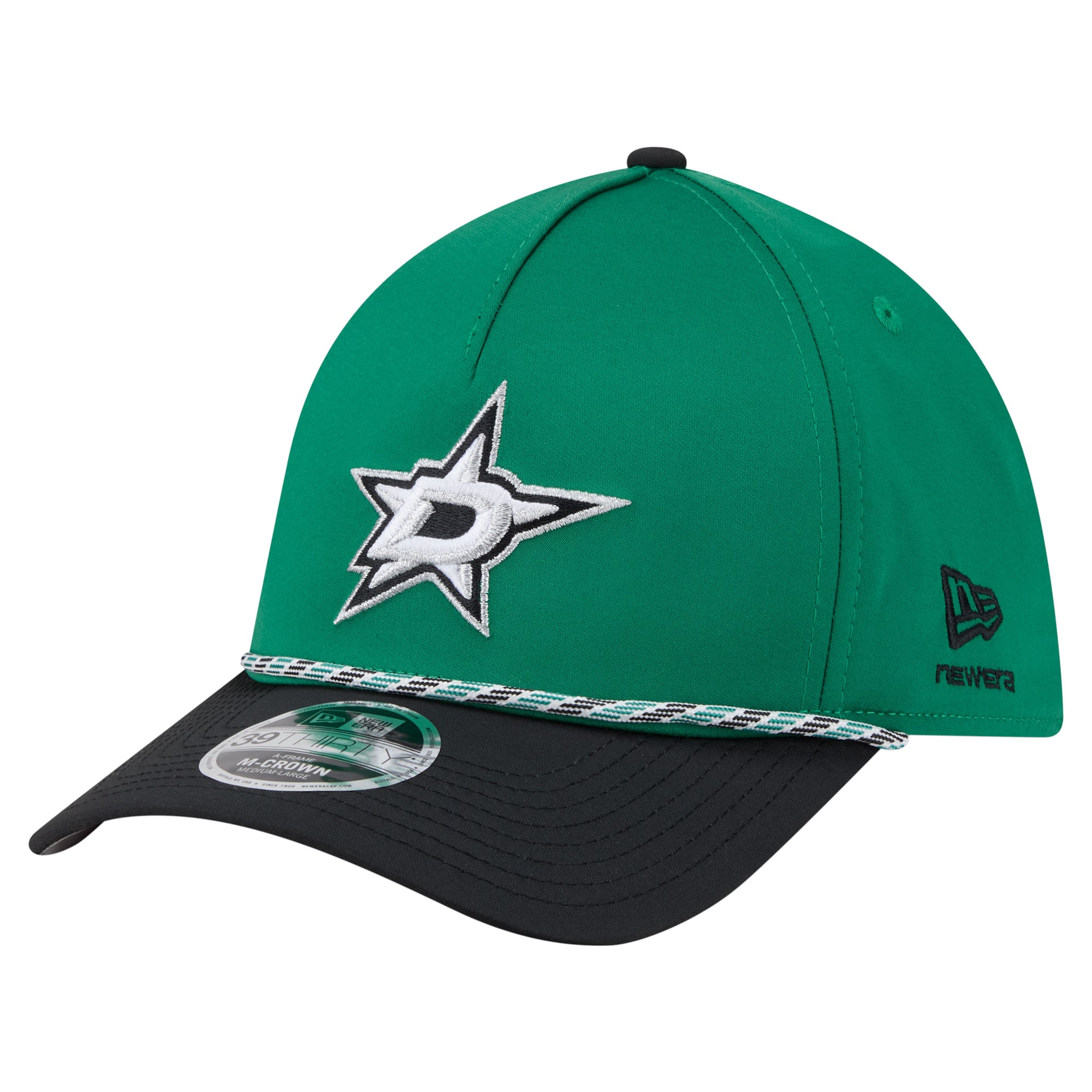 Men's New Era Kelly Green/Black Dallas Stars 2-Tone Featherweight 39THIRTY A-Frame M-Crown Flex Hat
