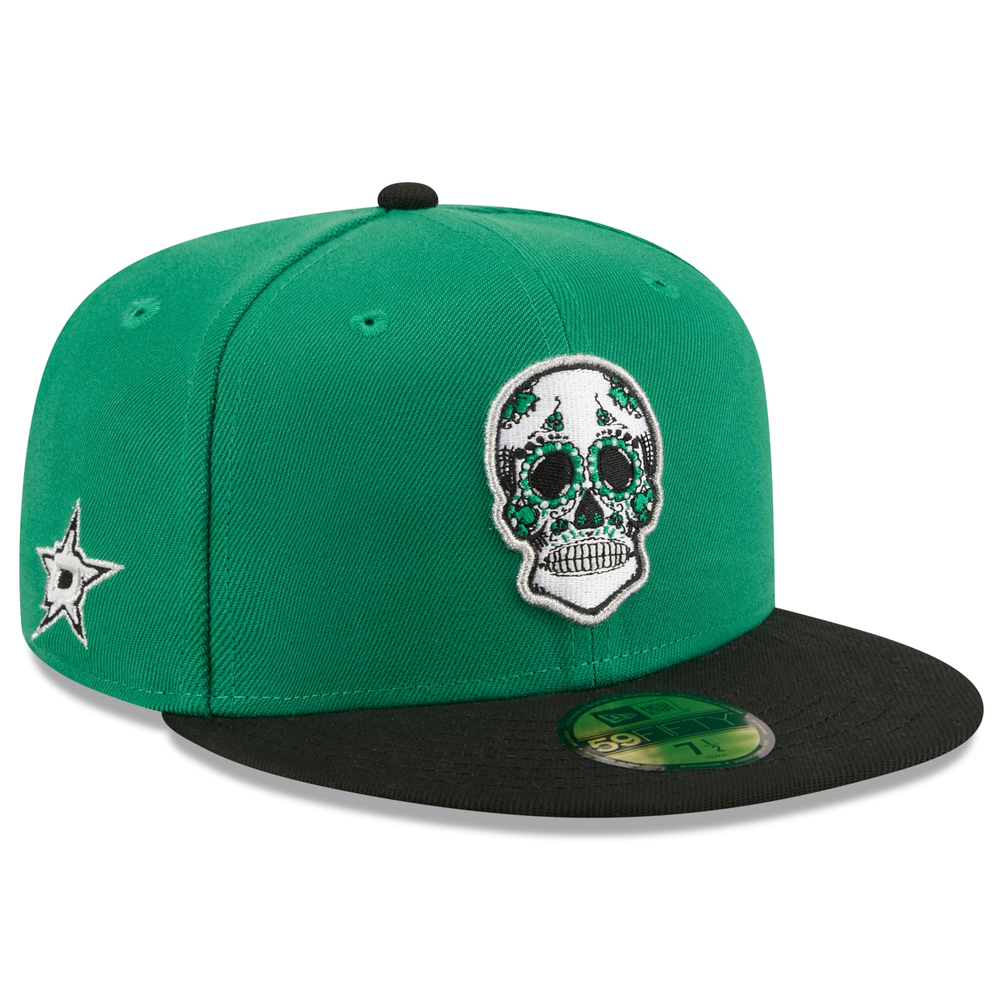 Casquette ajustée New Era 59FIFTY pour homme, vert Kelly/noir, Dallas Stars, Dia De Los Muertos