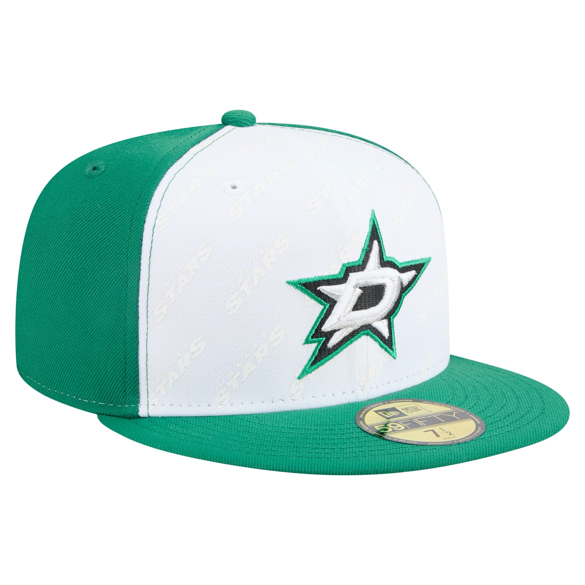 Casquette ajustée New Era 59FIFTY pour homme, blanche et vert Kelly, motif Dallas Stars Repeat Two-Tone