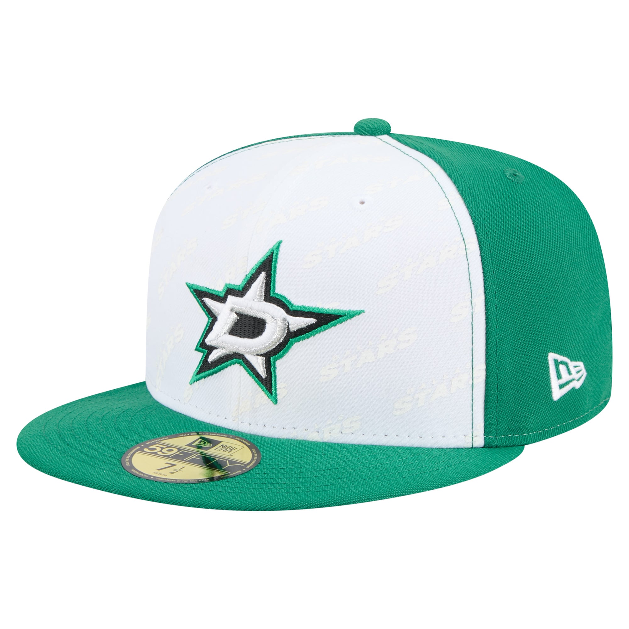 Casquette ajustée New Era 59FIFTY pour homme, blanche et vert Kelly, motif Dallas Stars Repeat Two-Tone