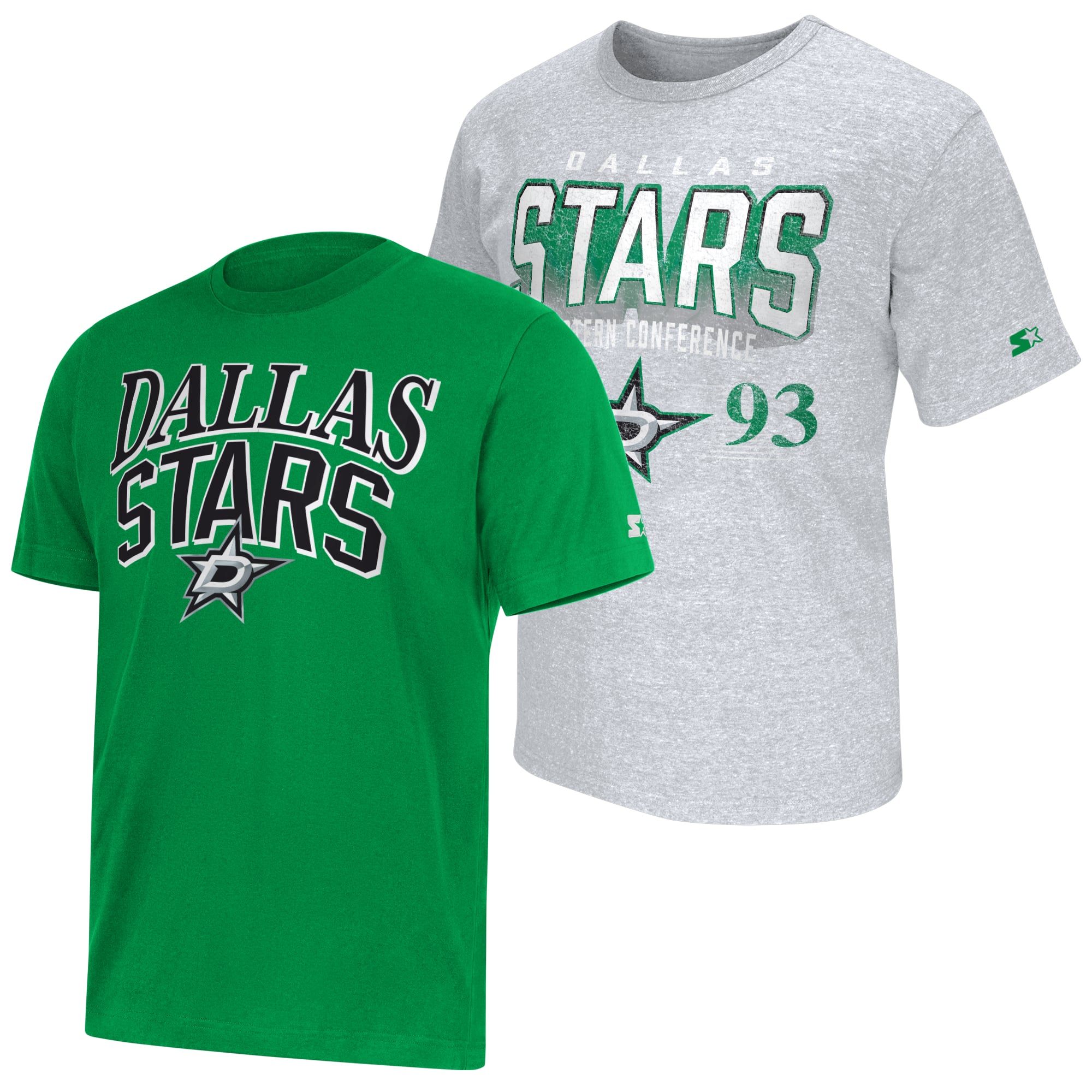 Lot de deux t-shirts Starter pour homme, vert Kelly/gris chiné, Dallas Stars