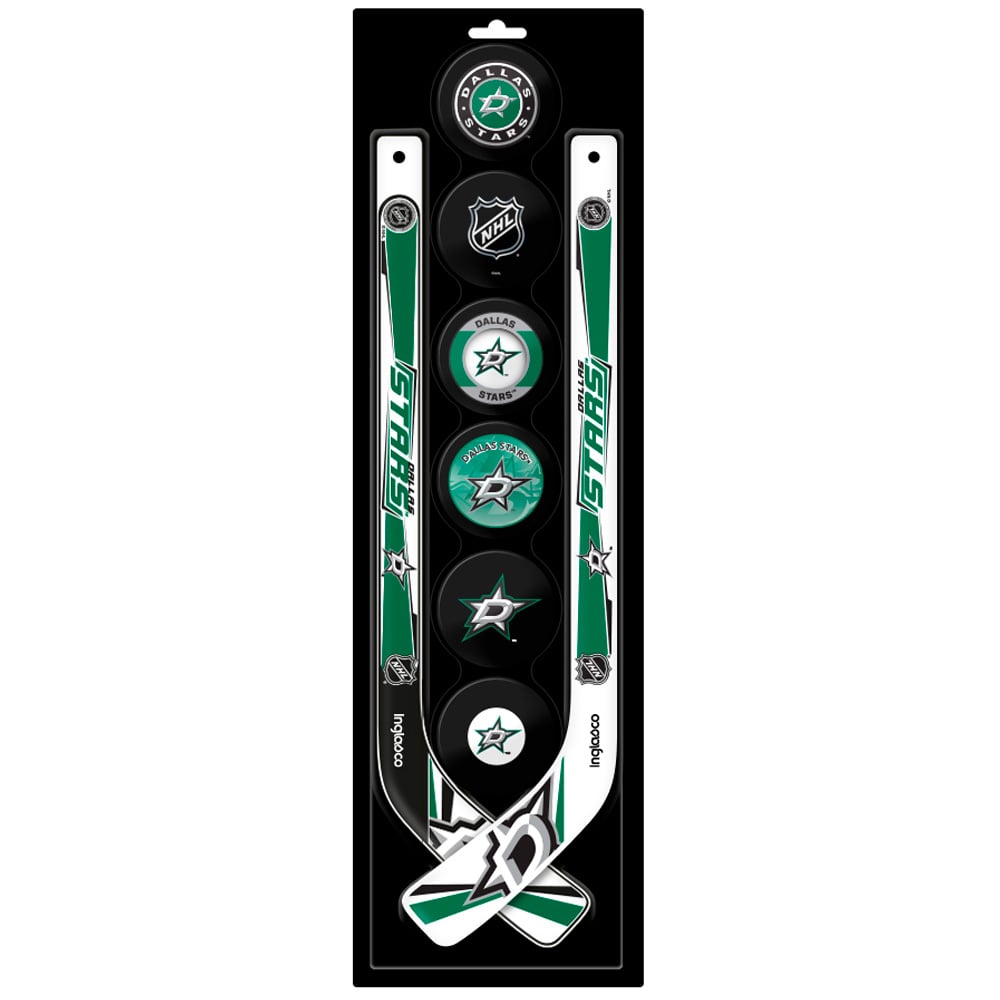 Ensemble de huit mini bâtons de hockey et rondelle en mousse The Sports Vault Dallas Stars