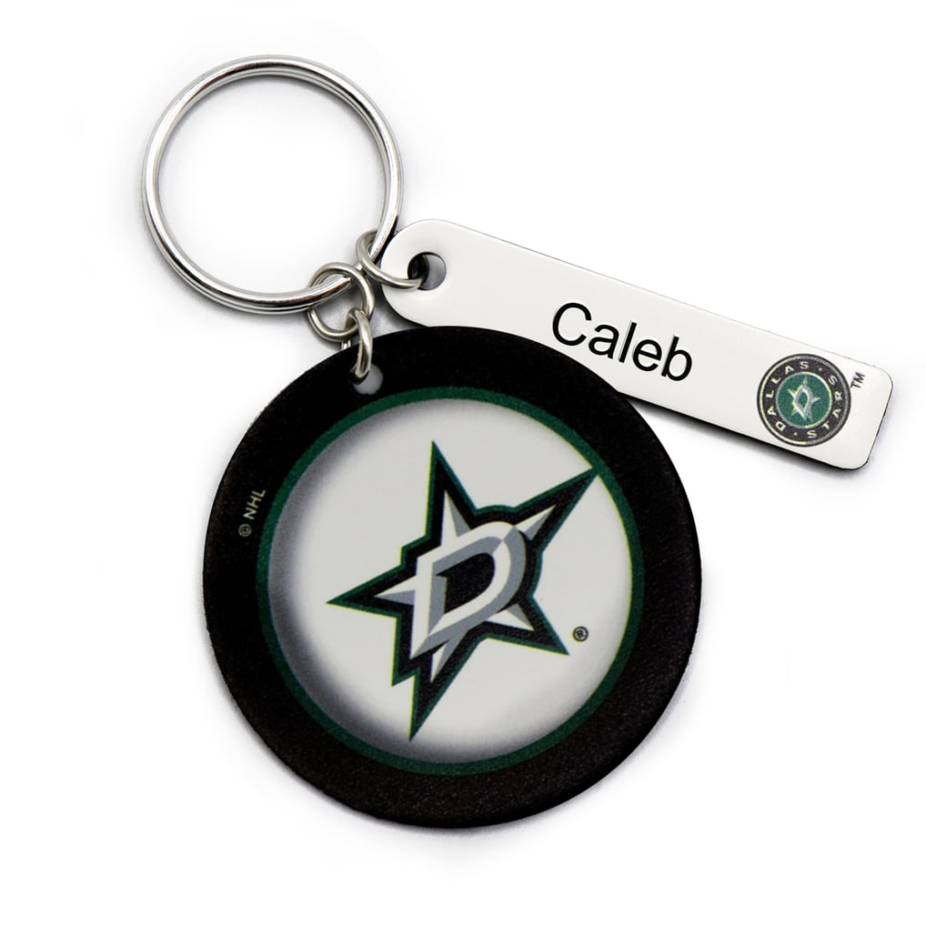 Dallas Stars White Personalized Leather Round Keychain