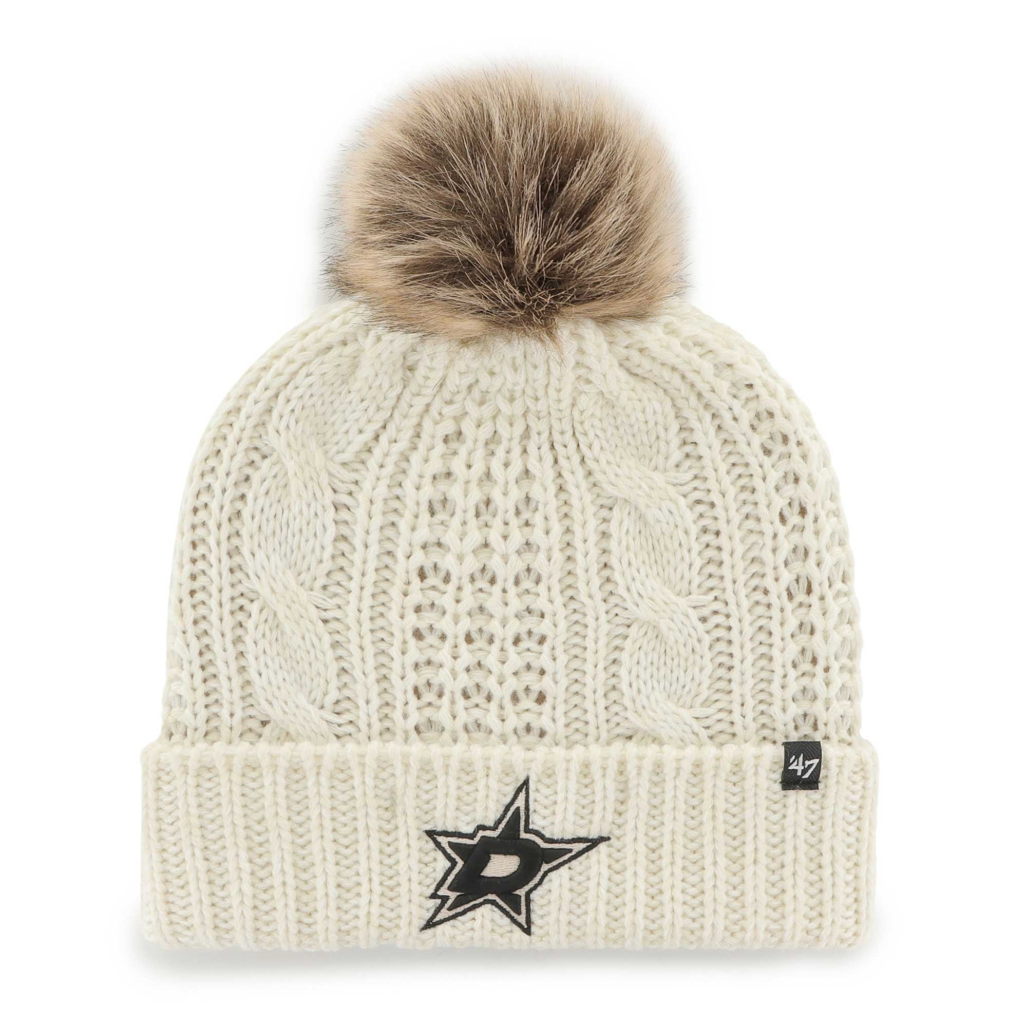 Bonnet en tricot à revers Meeko '47 Dallas Stars crème pour femmes avec pompon