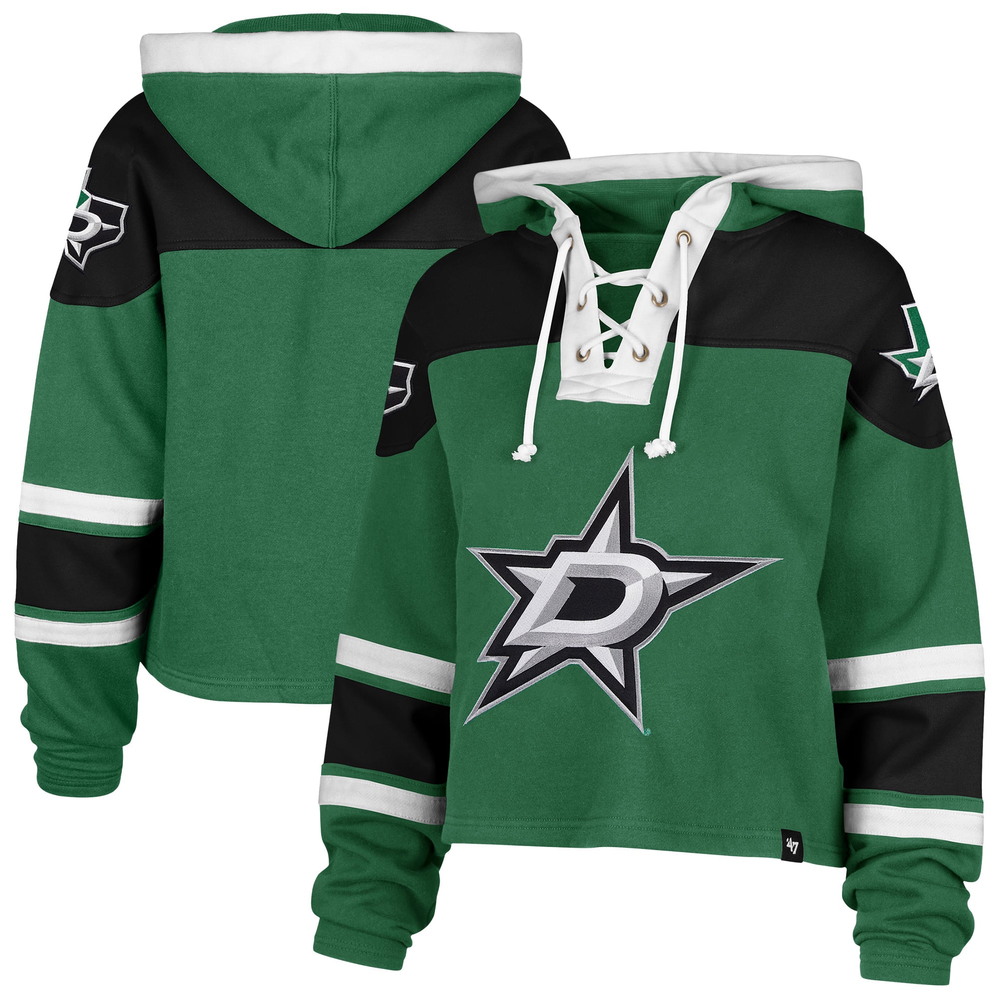 Sweat à capuche court lacets vert Kelly '47 pour femme des Dallas Stars