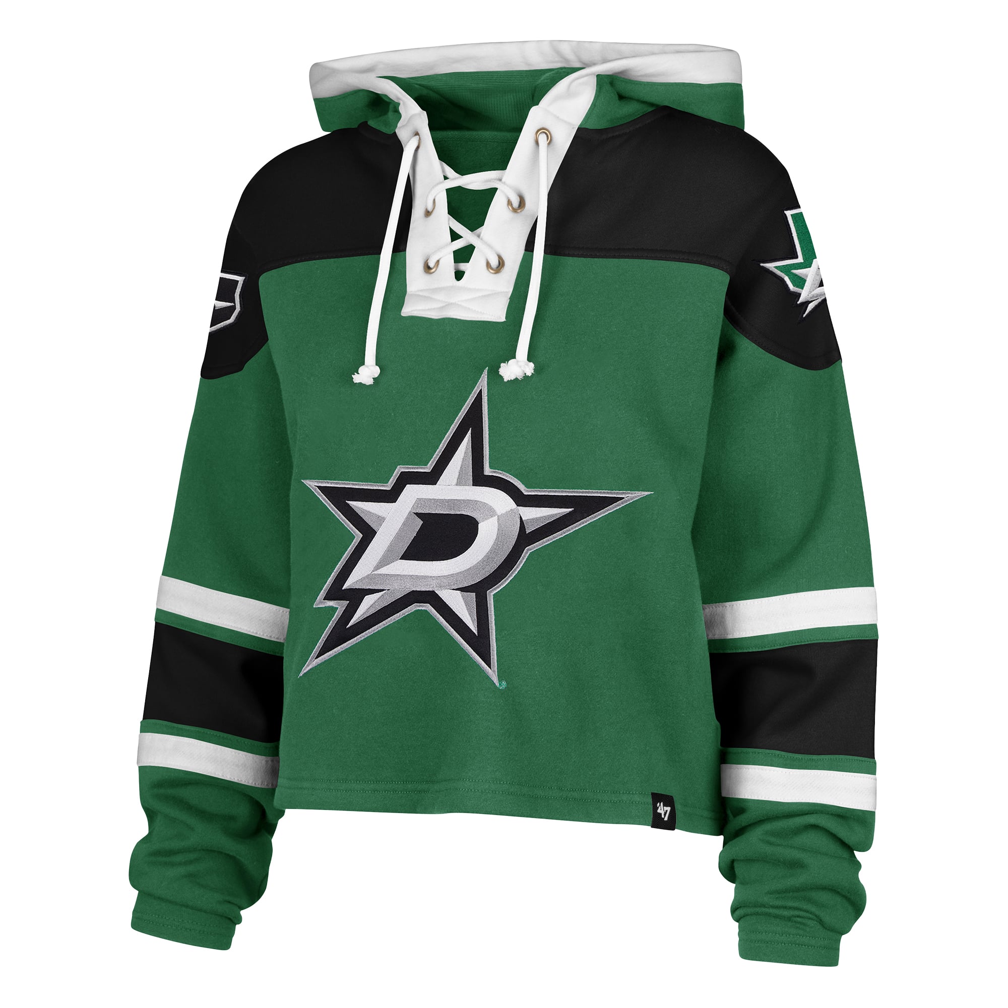 Sweat à capuche court lacets vert Kelly '47 pour femme des Dallas Stars