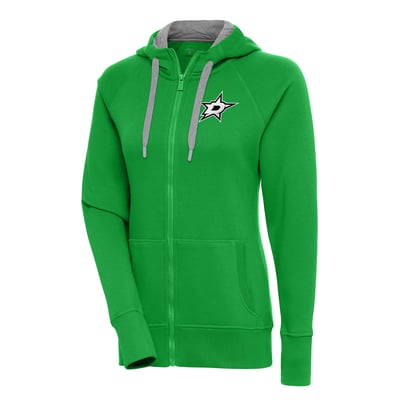  Dallas Stars Antigua Women's Metallic Logo Victory Full-Zip Hoodie - Kelly Green