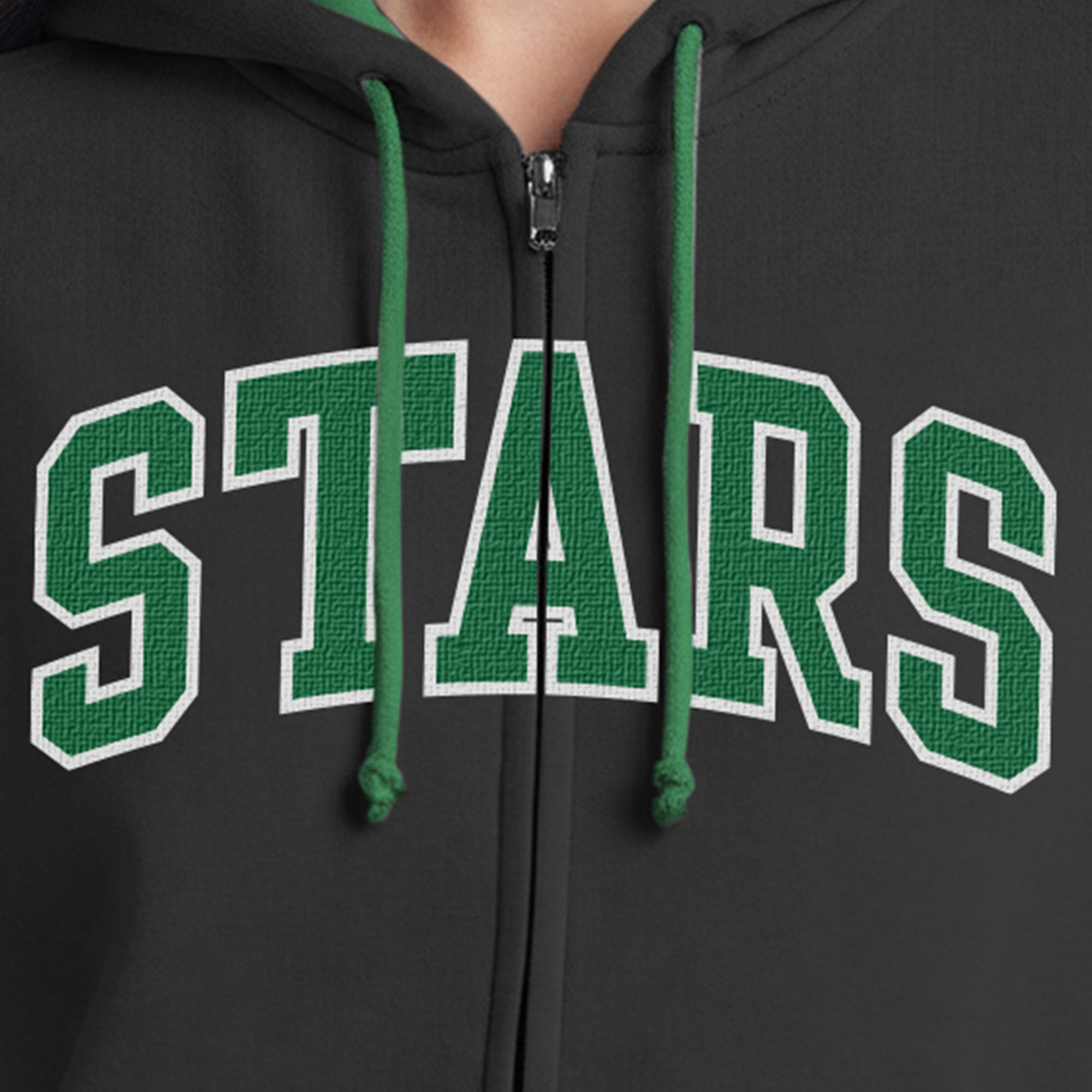 Women's Champion Black/Kelly Green Dallas Stars Applique Full-Zip Fleece Hoodie