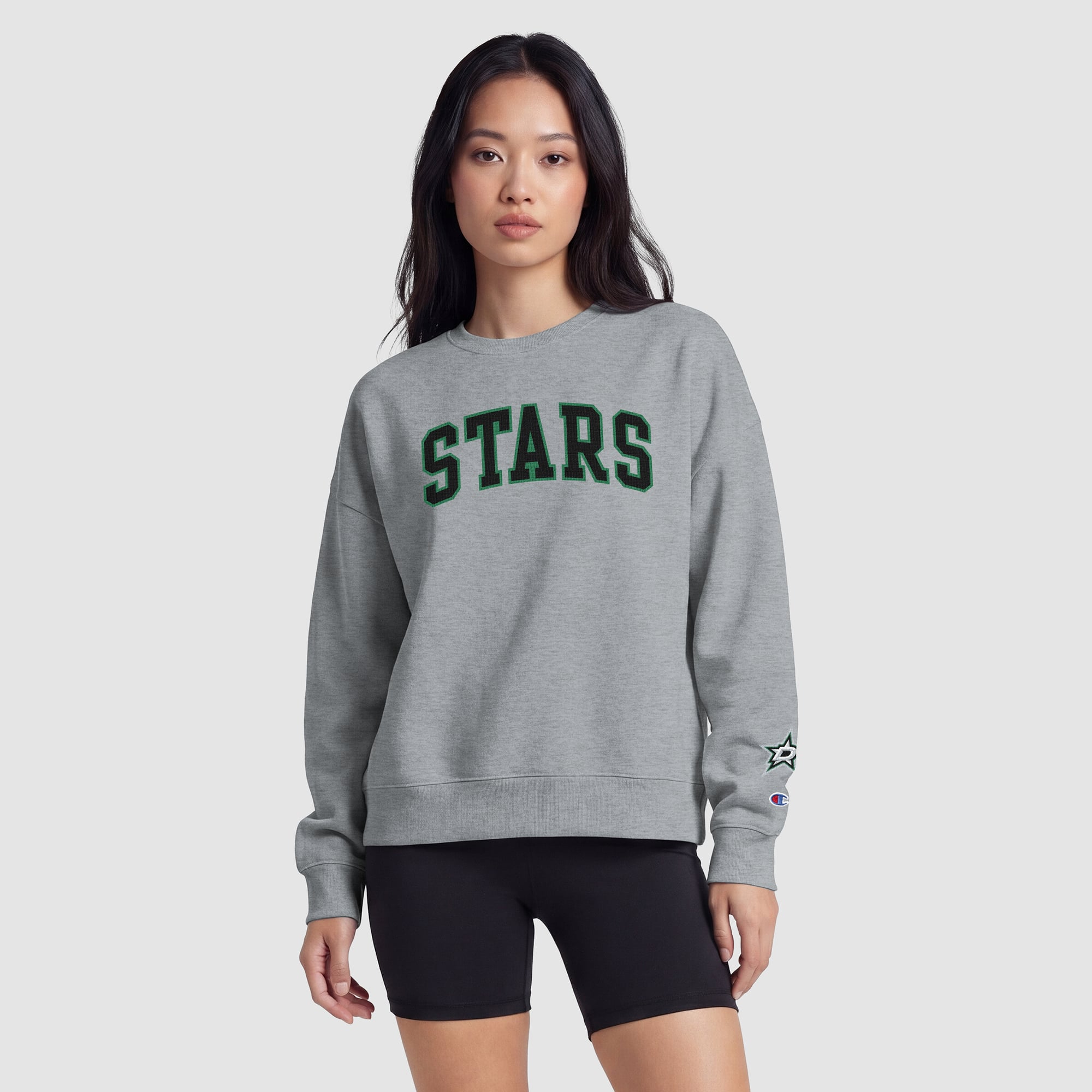 Women's Champion  Heather Gray Dallas Stars Applique Crewneck Sweatshirt