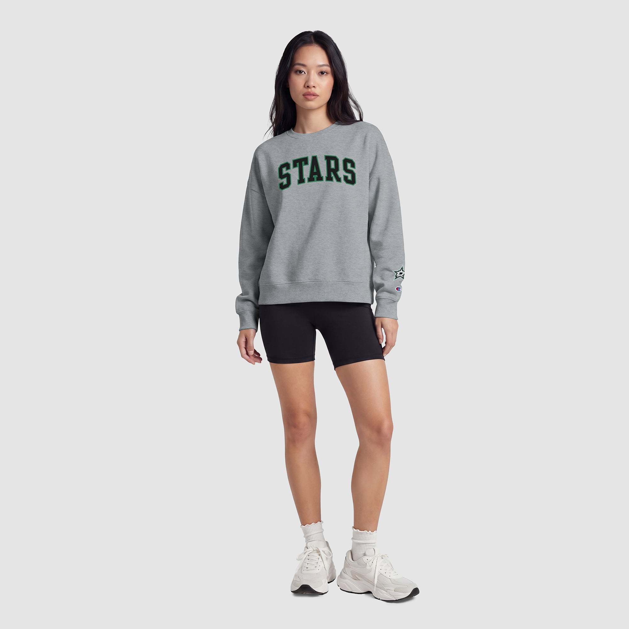 Women's Champion  Heather Gray Dallas Stars Applique Crewneck Sweatshirt