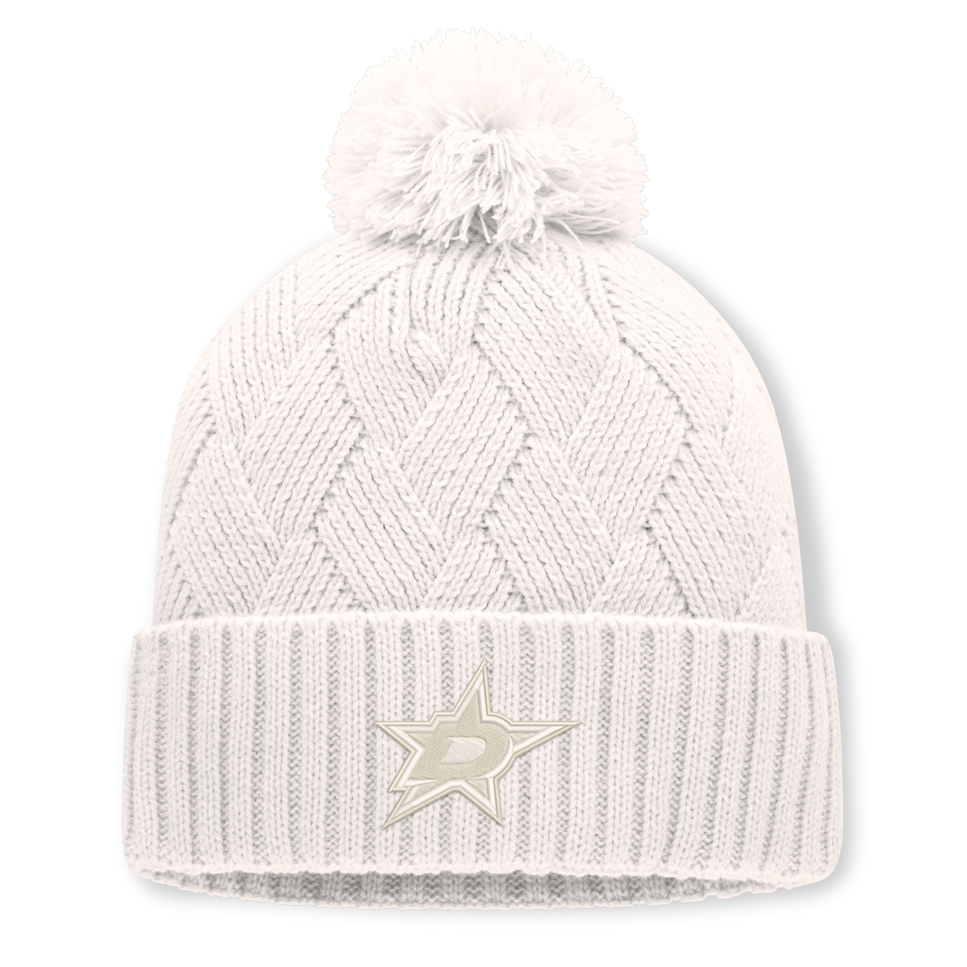 Women's Fanatics Cream Dallas Stars Level Up Cuffed Knit Hat with Pom
