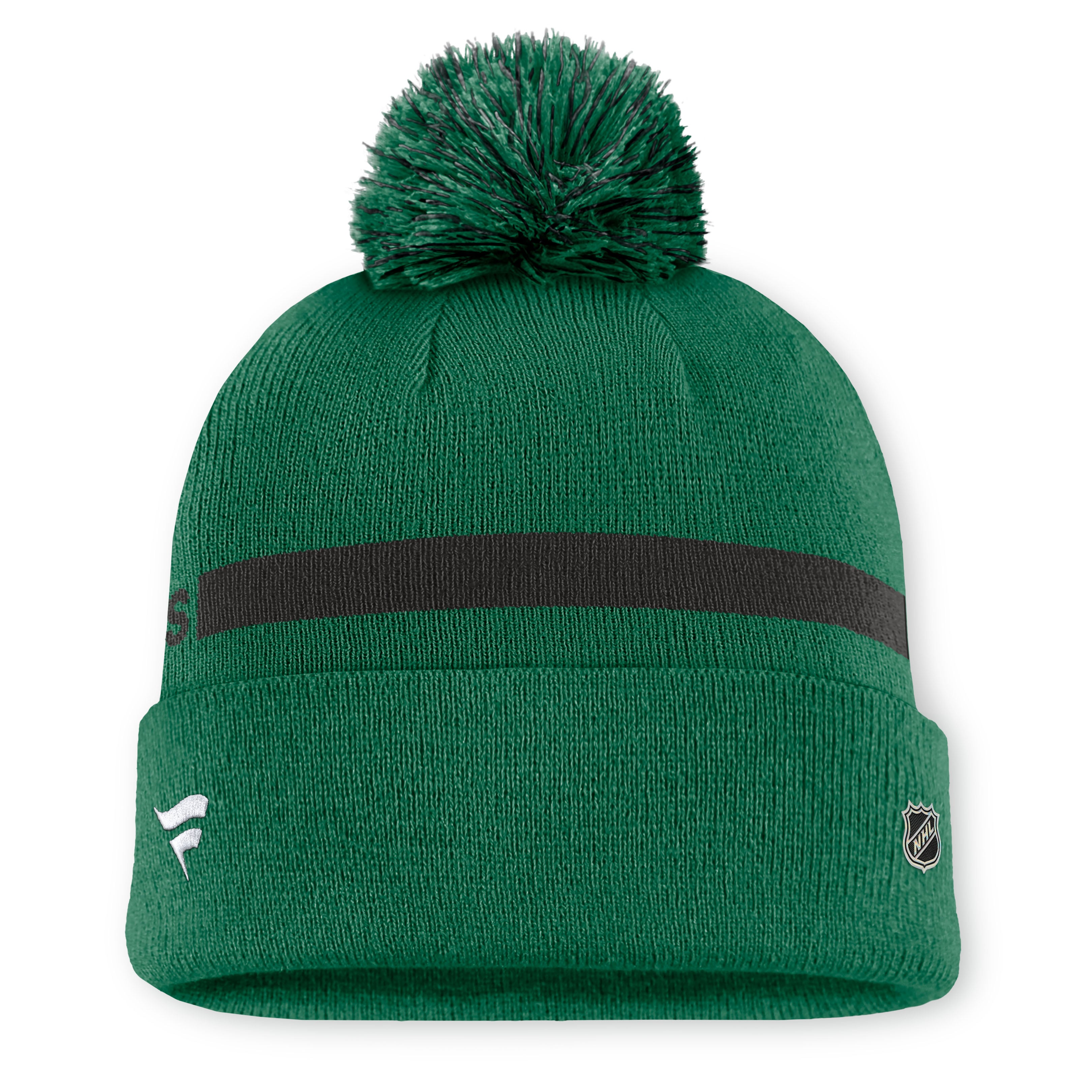 Bonnet tricoté à revers avec pompon, vert Kelly, Dallas Stars, authentique, de la marque Fanatics, pour femme.