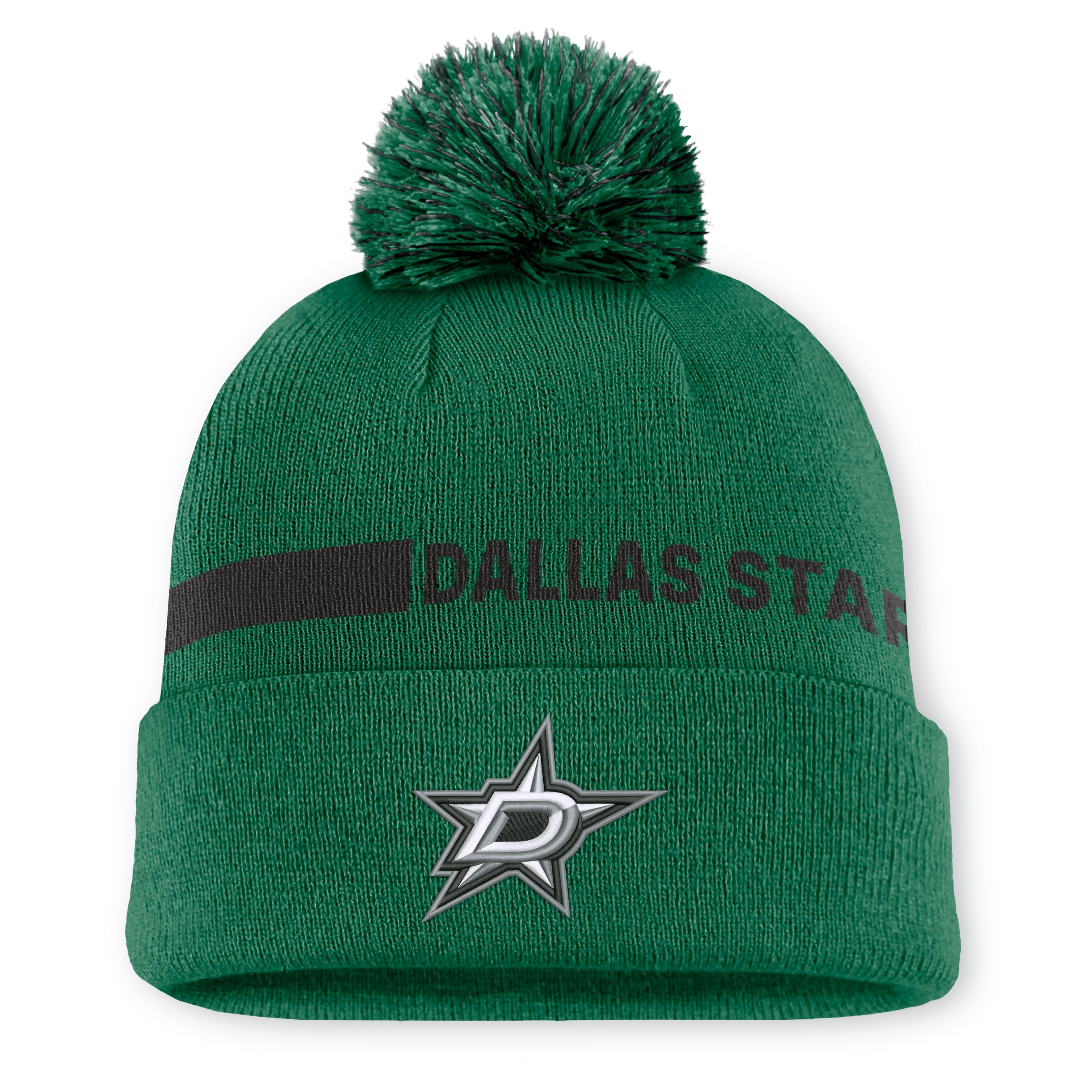 Bonnet tricoté à revers avec pompon, vert Kelly, Dallas Stars, authentique, de la marque Fanatics, pour femme.