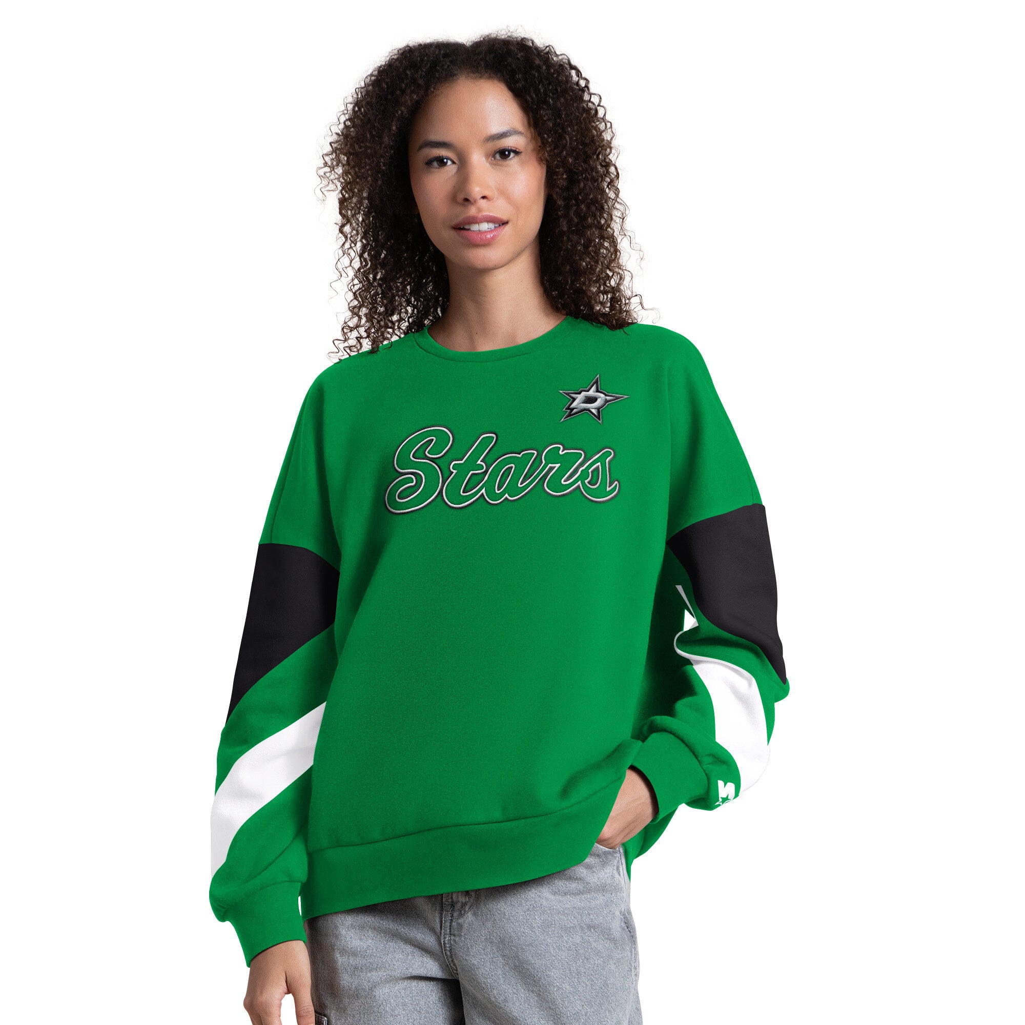 Sweat-shirt à manches longues et color block vert Kelly des Dallas Stars de Starter pour femme