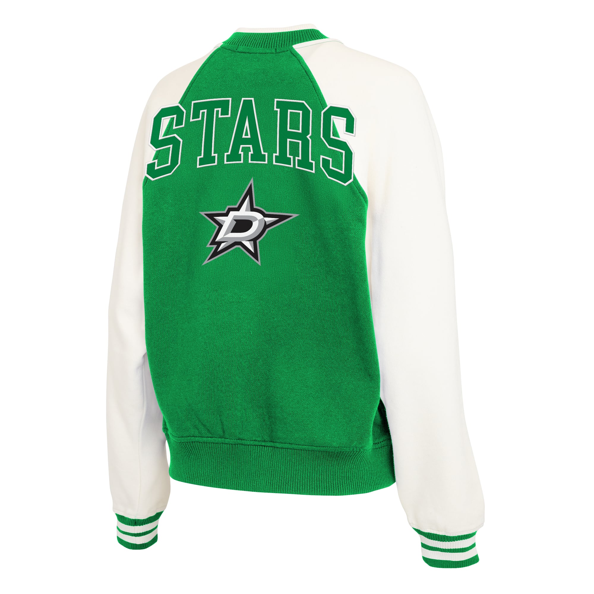 Women's WEAR by Erin Andrews Kelly Green/White Dallas Stars Fleece Varsity Full-Zip Jacket