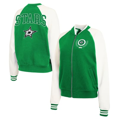 Dallas Stars WEAR by Erin Andrews Women's Fleece Varsity Full-Zip Jacket - Kelly Green/White