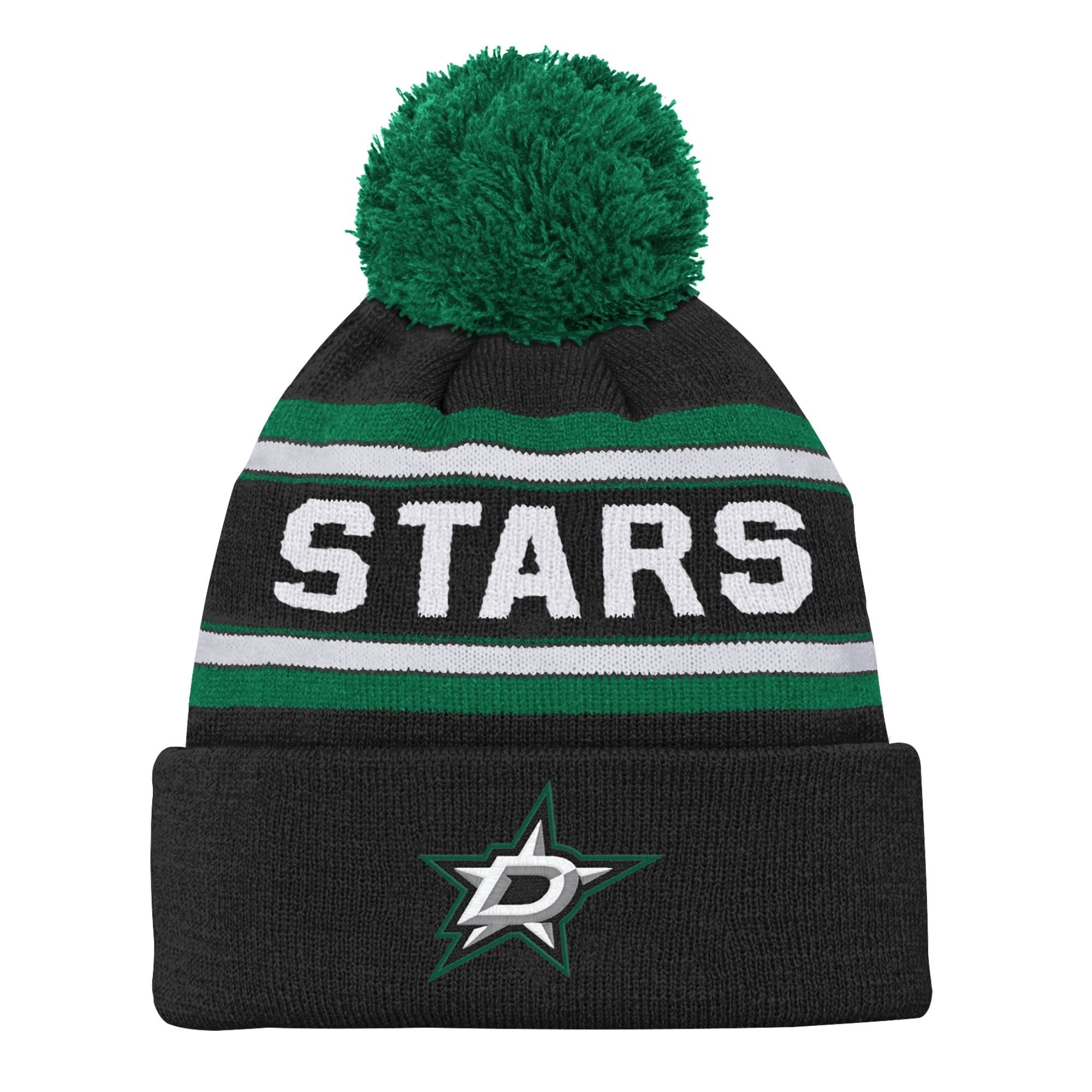 Bonnet en tricot à revers jacquard noir pour jeunes Stars de Dallas avec pompon