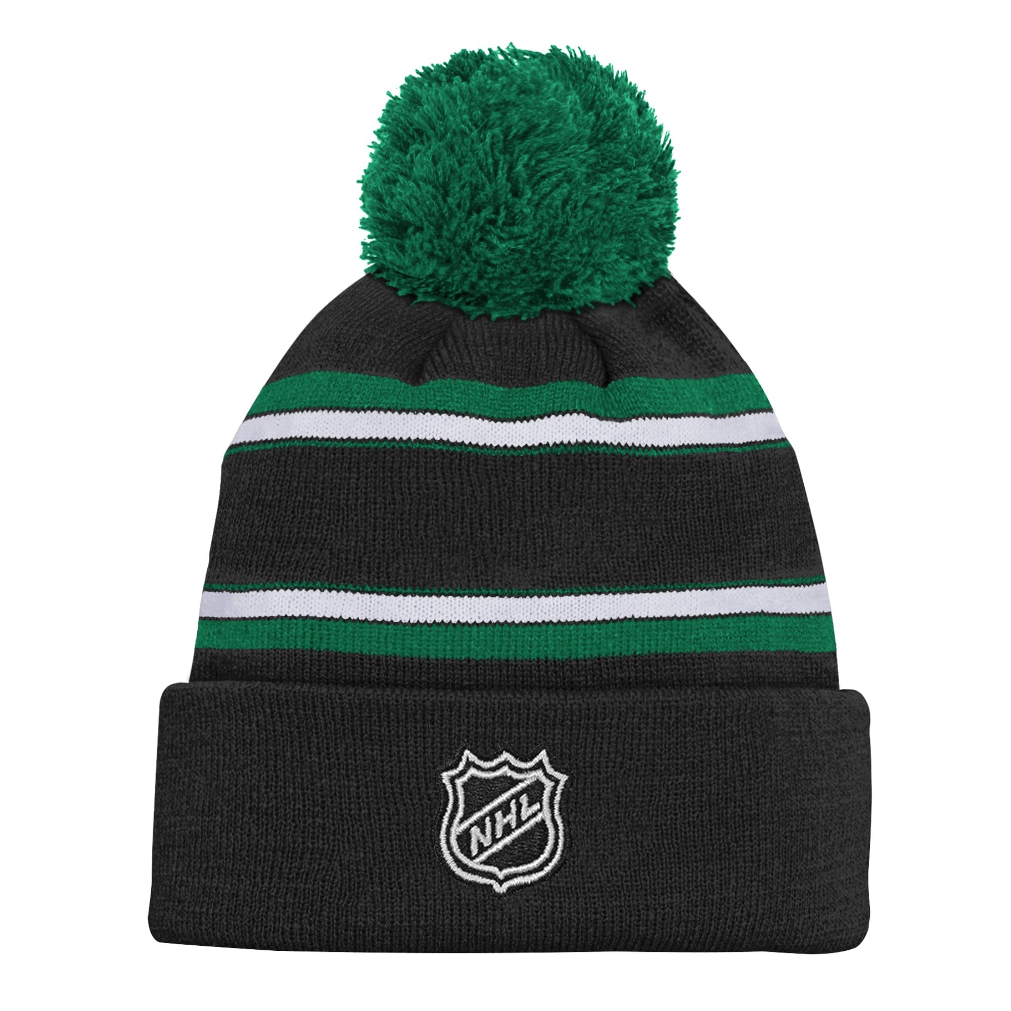 Bonnet en tricot à revers jacquard noir pour jeunes Stars de Dallas avec pompon