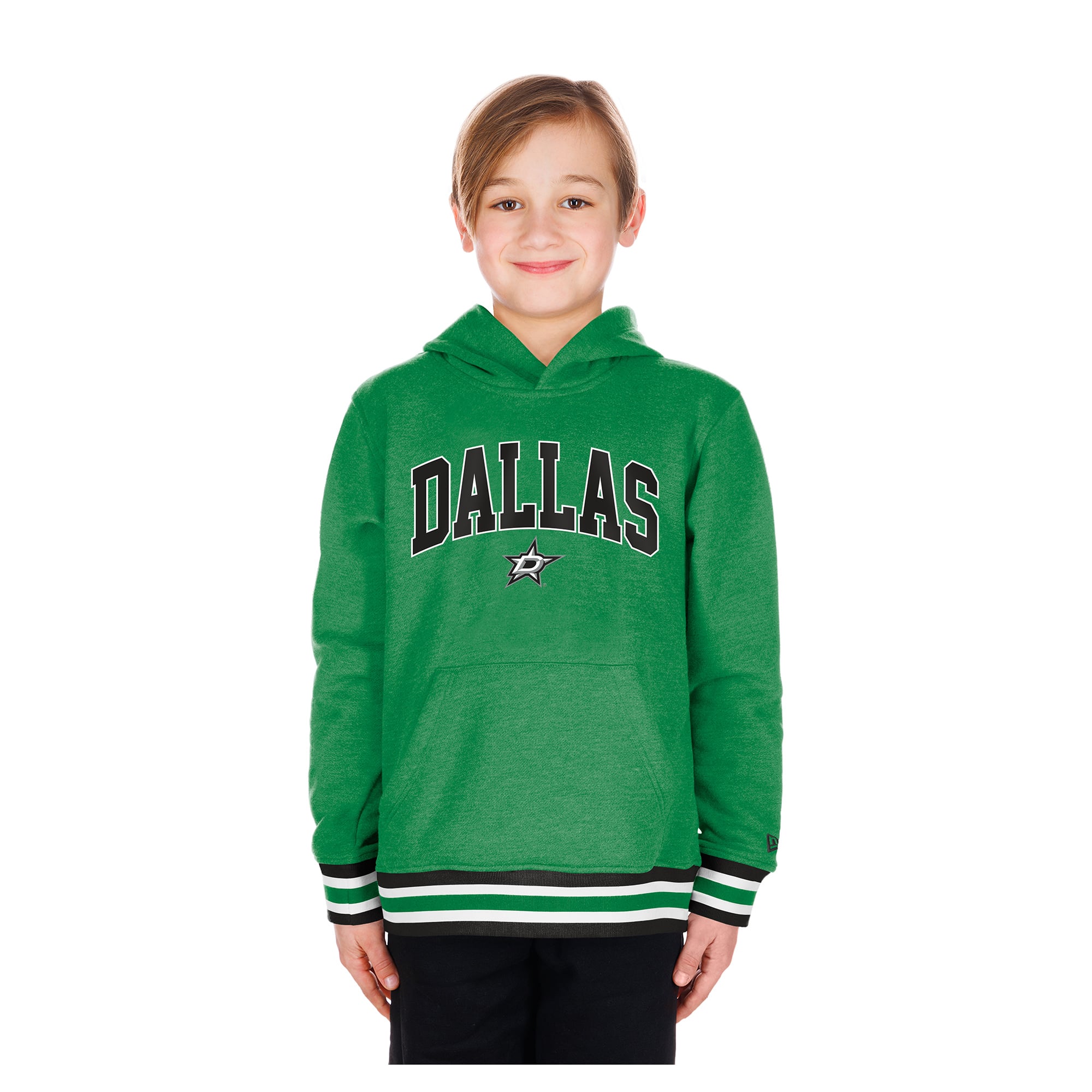 Sweat à capuche New Era vert Dallas Stars pour jeunes, avec bordure en maille.