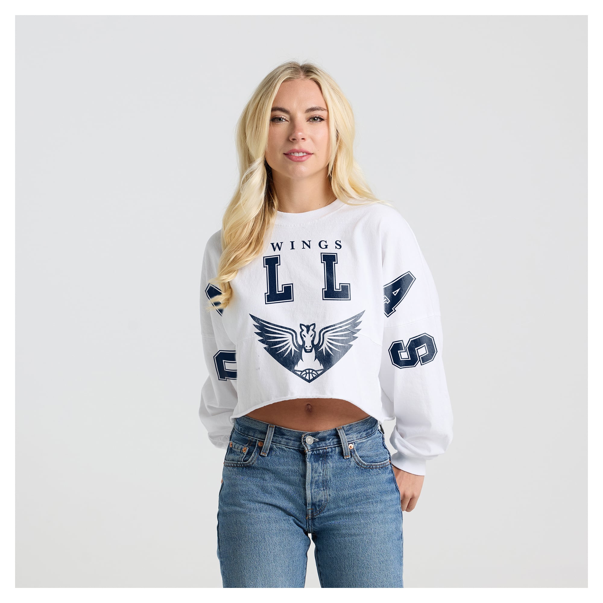 Women's Fanatics White Dallas Wings Spirit Jersey Cropped Crew Neck Sweatshirt