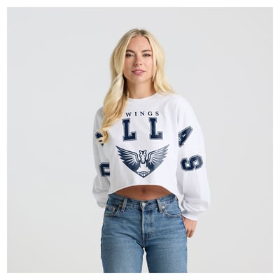 Sweat-shirt court à col rond Dallas Wings Fanatics pour femme - Blanc